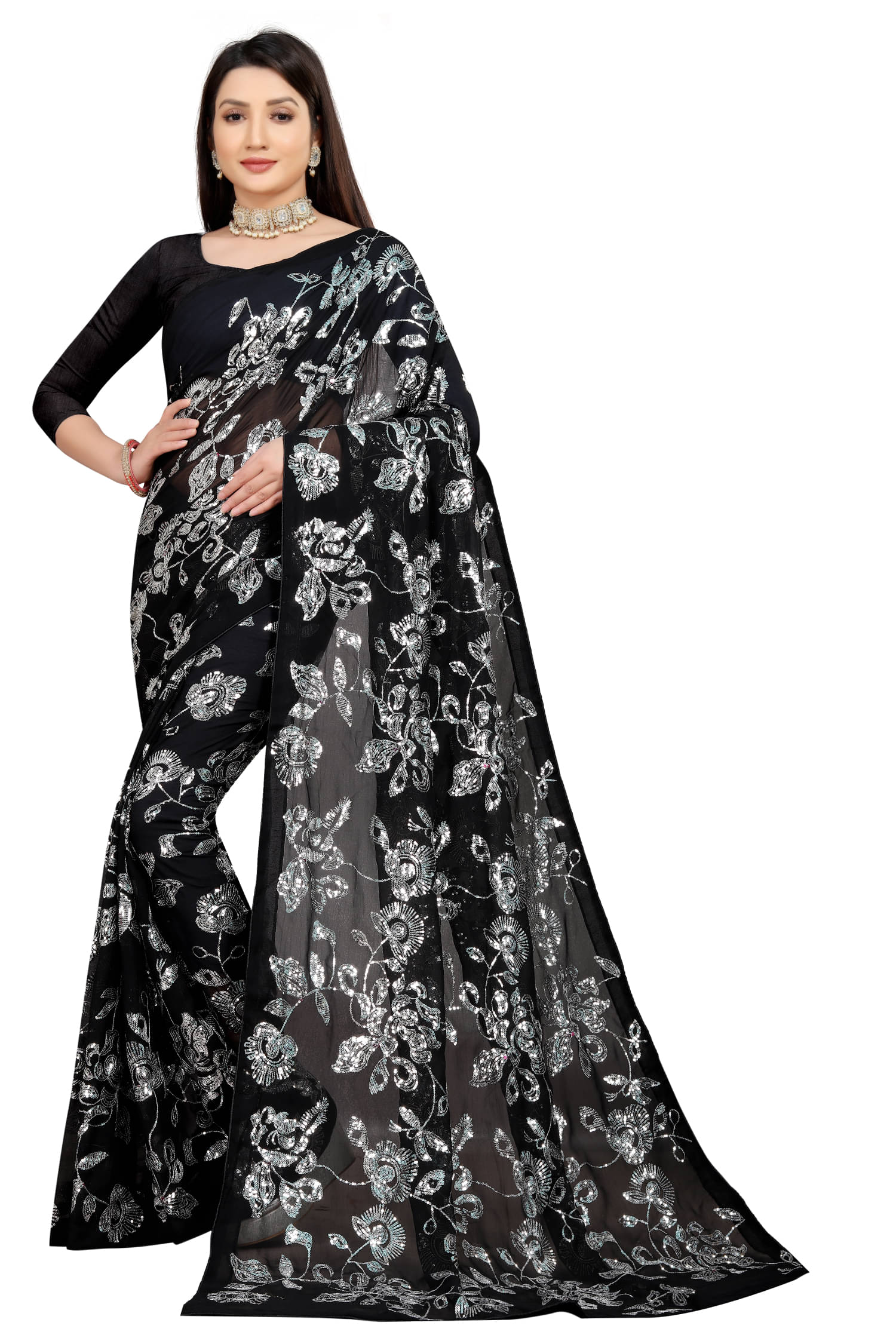 A TO Z CART Georgette Embroidered Regular Saree With Unstitched Blouse Piece ( Multicolor 2 ) A TO Z CART Georgette Embroidered Regular Saree With Unstitched Blouse Piece ( Multicolor 2 )
