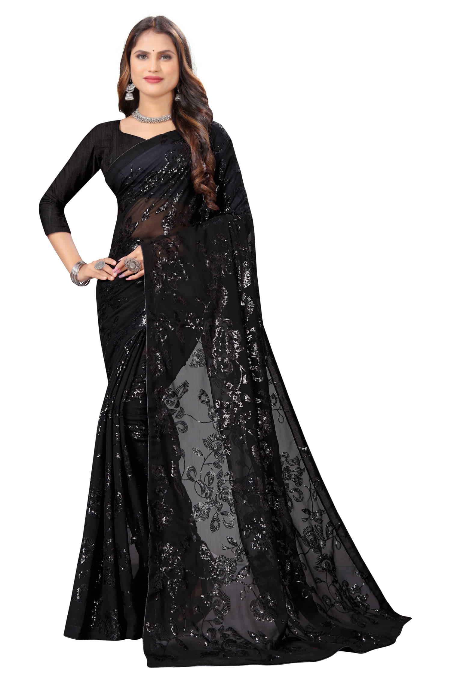 A TO Z CART Georgette Embroidered Regular Saree With Unstitched Blouse Piece ( Black ) A TO Z CART Georgette Embroidered Regular Saree With Unstitched Blouse Piece ( Black )