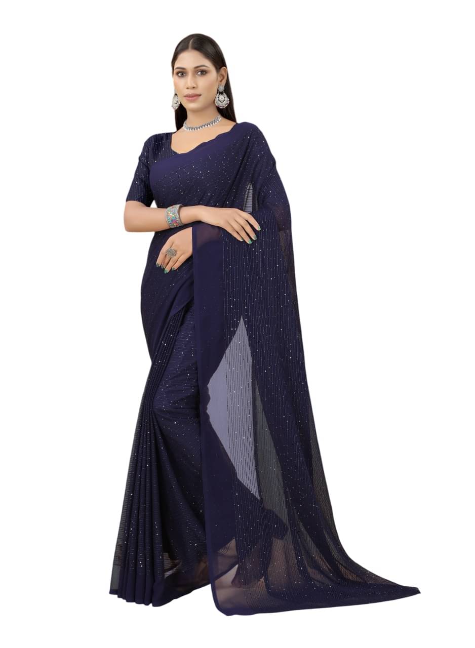     			A TO Z CART Georgette Embroidered Regular Saree With Unstitched Blouse Piece ( Navy Blue )