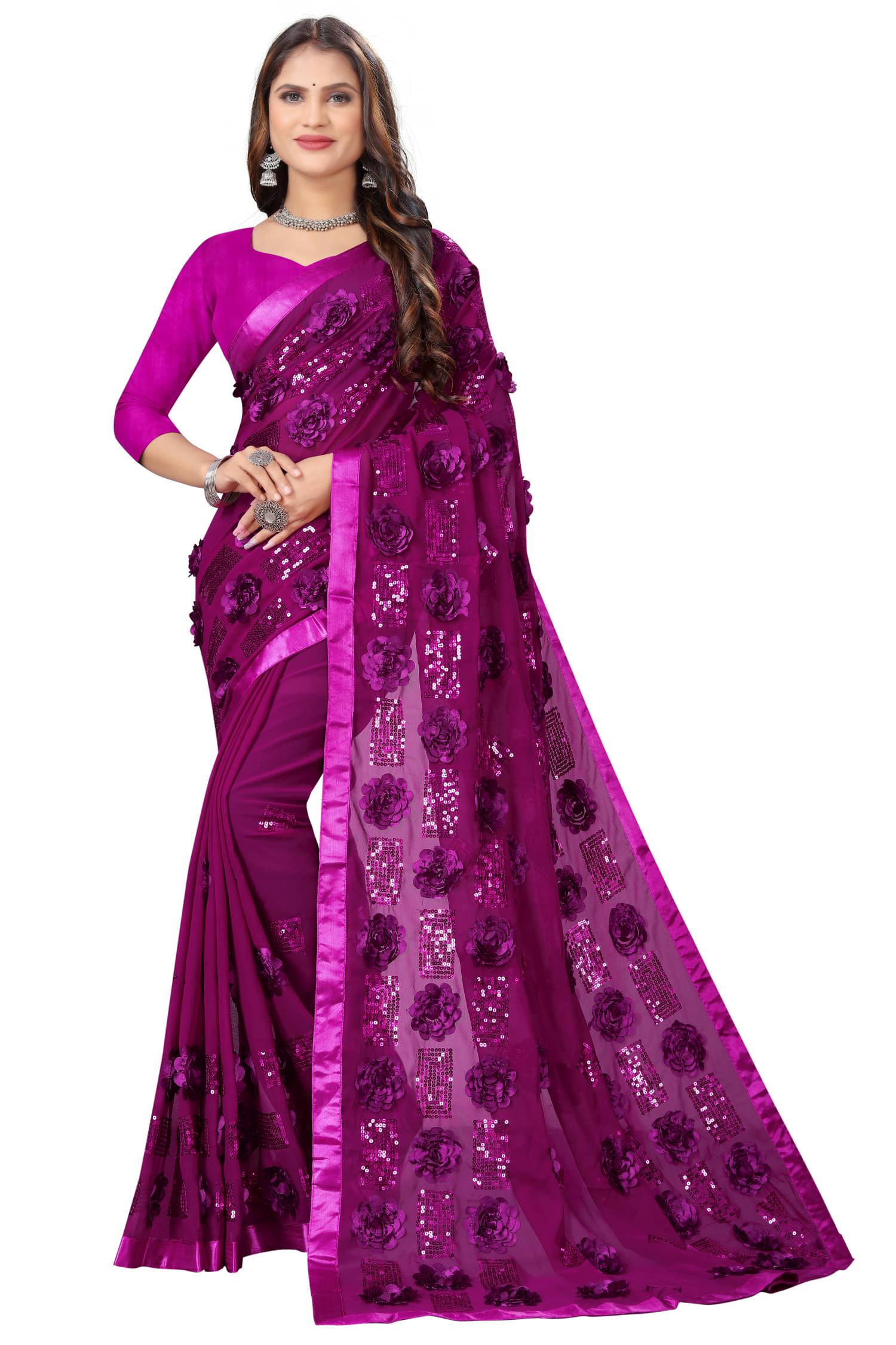A TO Z CART Georgette Embroidered Regular Saree With Unstitched Blouse Piece ( Purple ) A TO Z CART Georgette Embroidered Regular Saree With Unstitched Blouse Piece ( Purple )