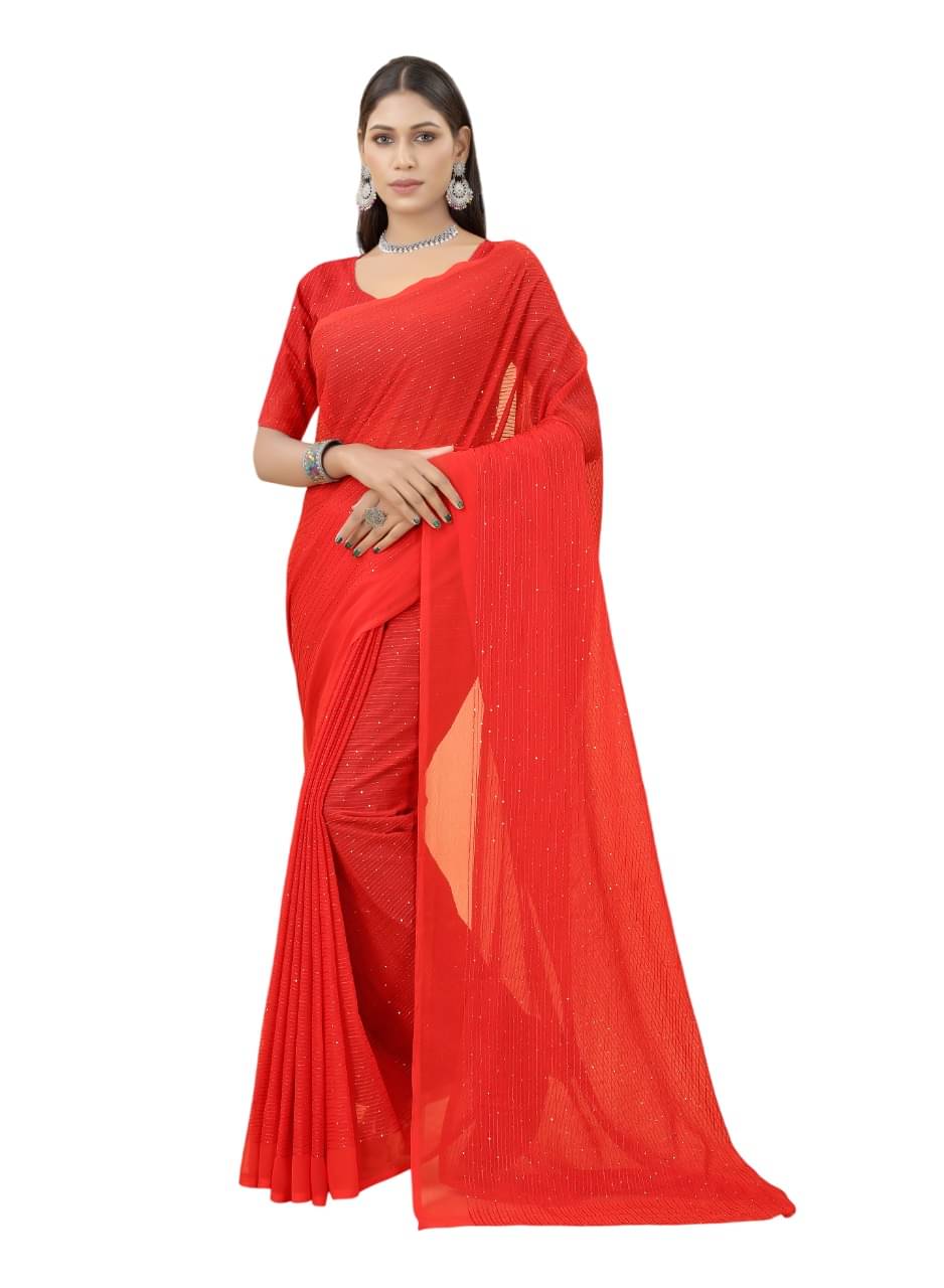     			A TO Z CART Georgette Embroidered Regular Saree With Unstitched Blouse Piece ( Red )