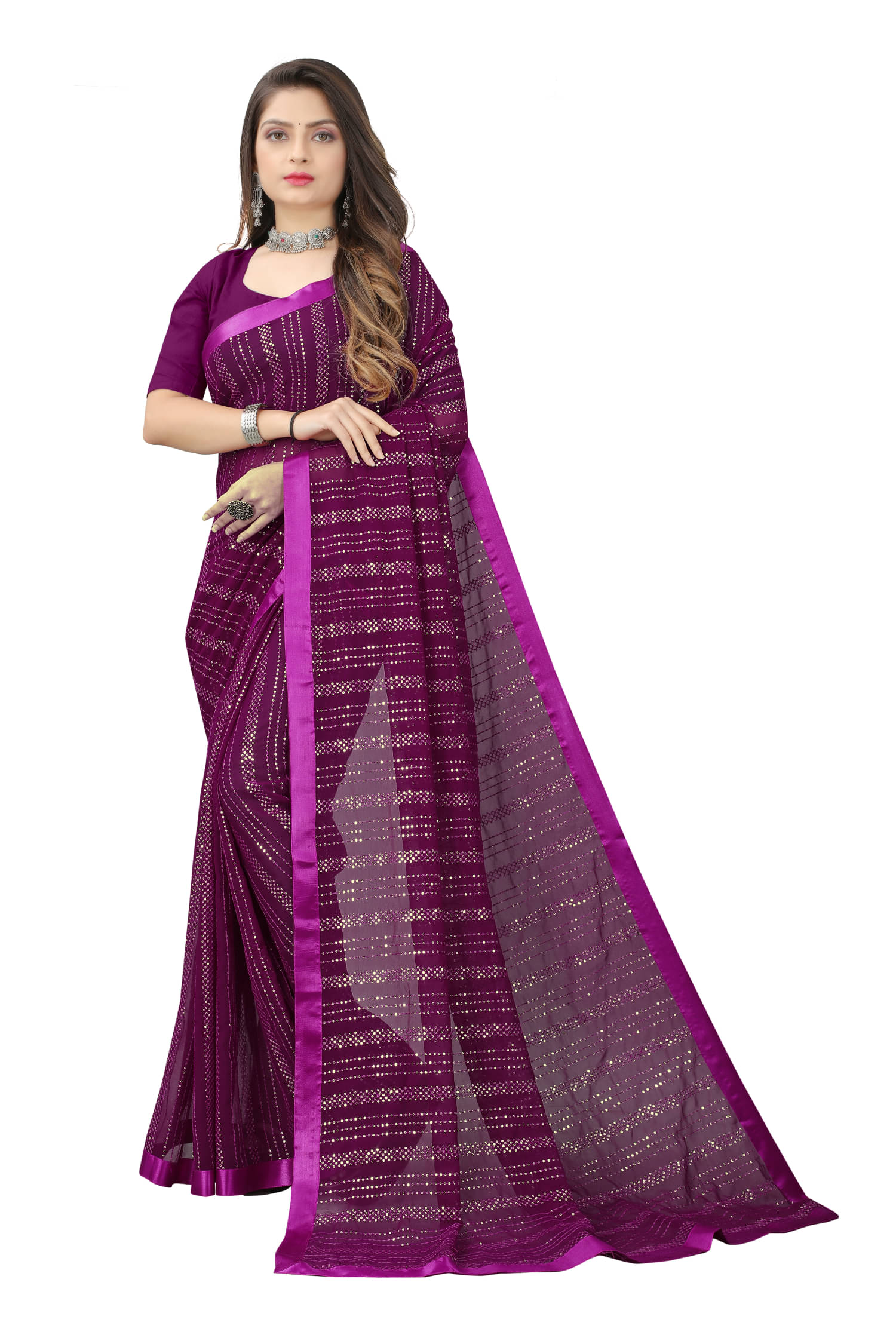 A TO Z CART Georgette Embroidered Regular Saree With Unstitched Blouse Piece ( Purple ) A TO Z CART Georgette Embroidered Regular Saree With Unstitched Blouse Piece ( Purple )
