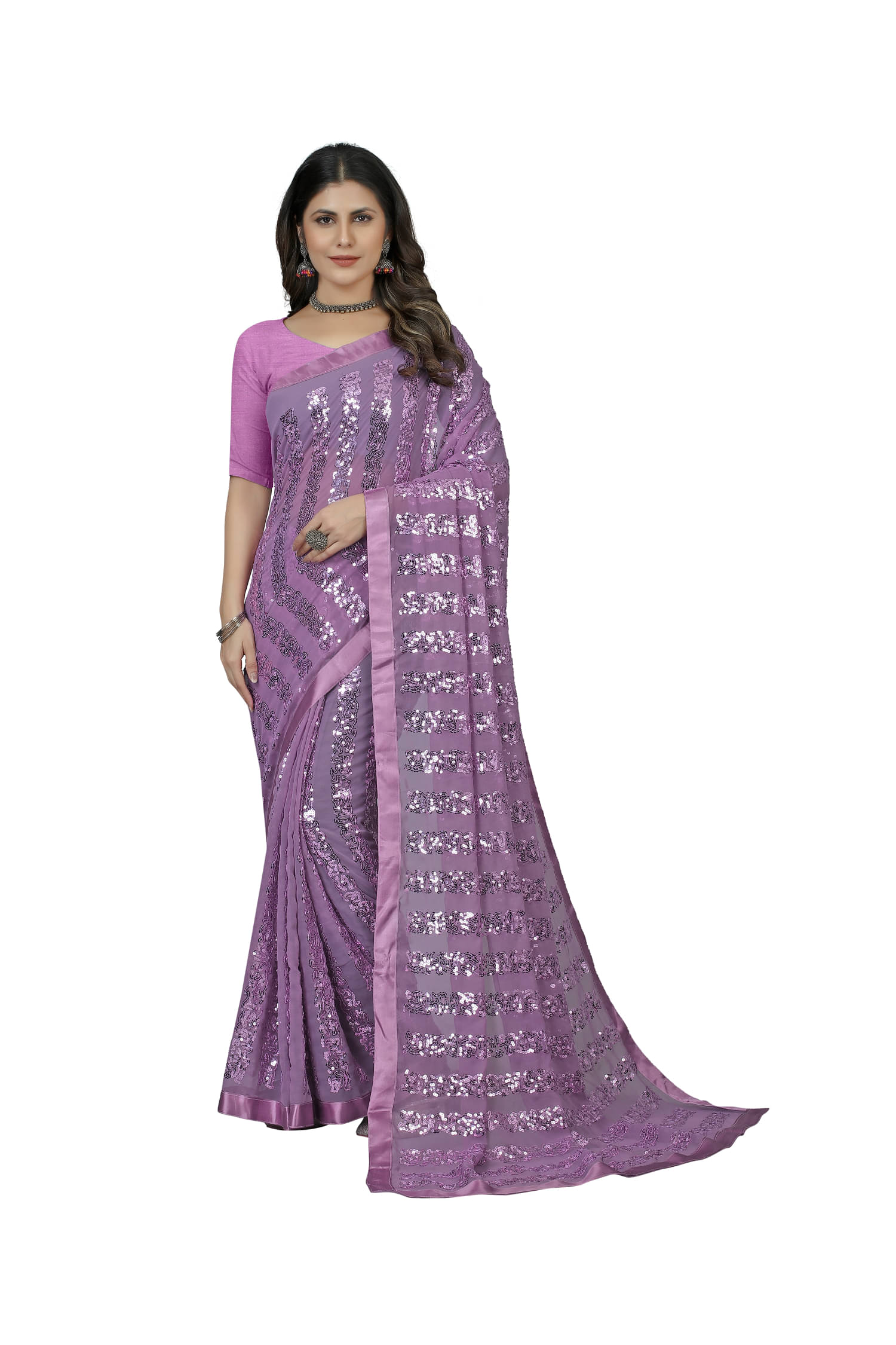     			A TO Z CART Georgette Embroidered Regular Saree With Unstitched Blouse Piece ( Mauve )