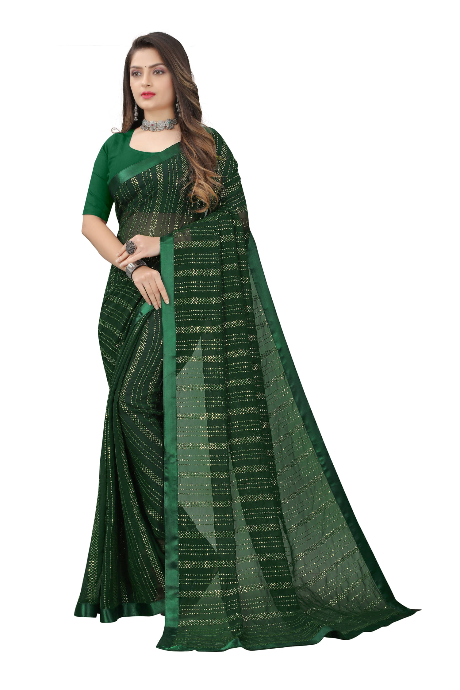     			A TO Z CART Georgette Embroidered Regular Saree With Unstitched Blouse Piece ( Green )