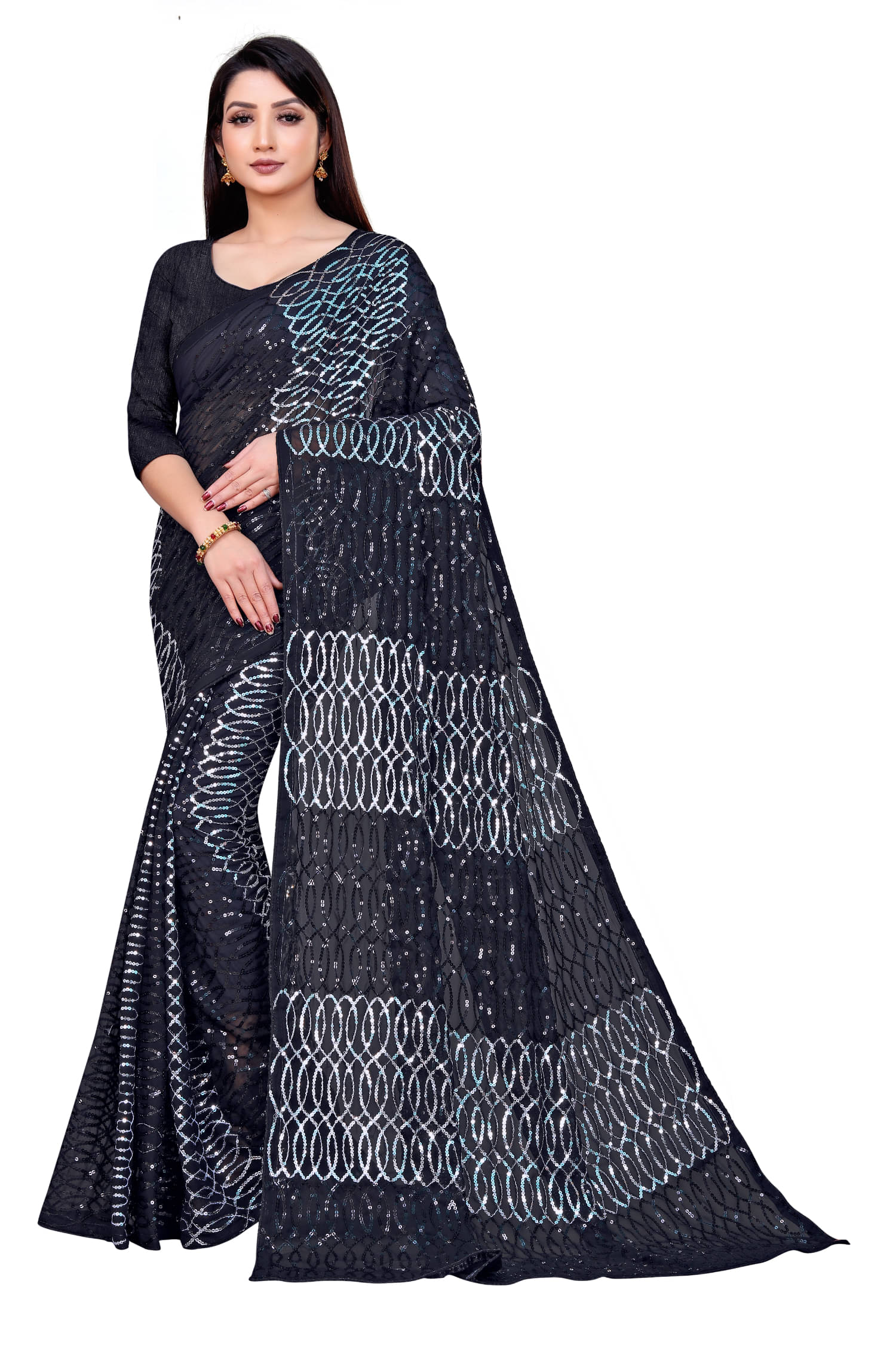 A TO Z CART Georgette Embroidered Regular Saree With Unstitched Blouse Piece ( Black ) A TO Z CART Georgette Embroidered Regular Saree With Unstitched Blouse Piece ( Black )