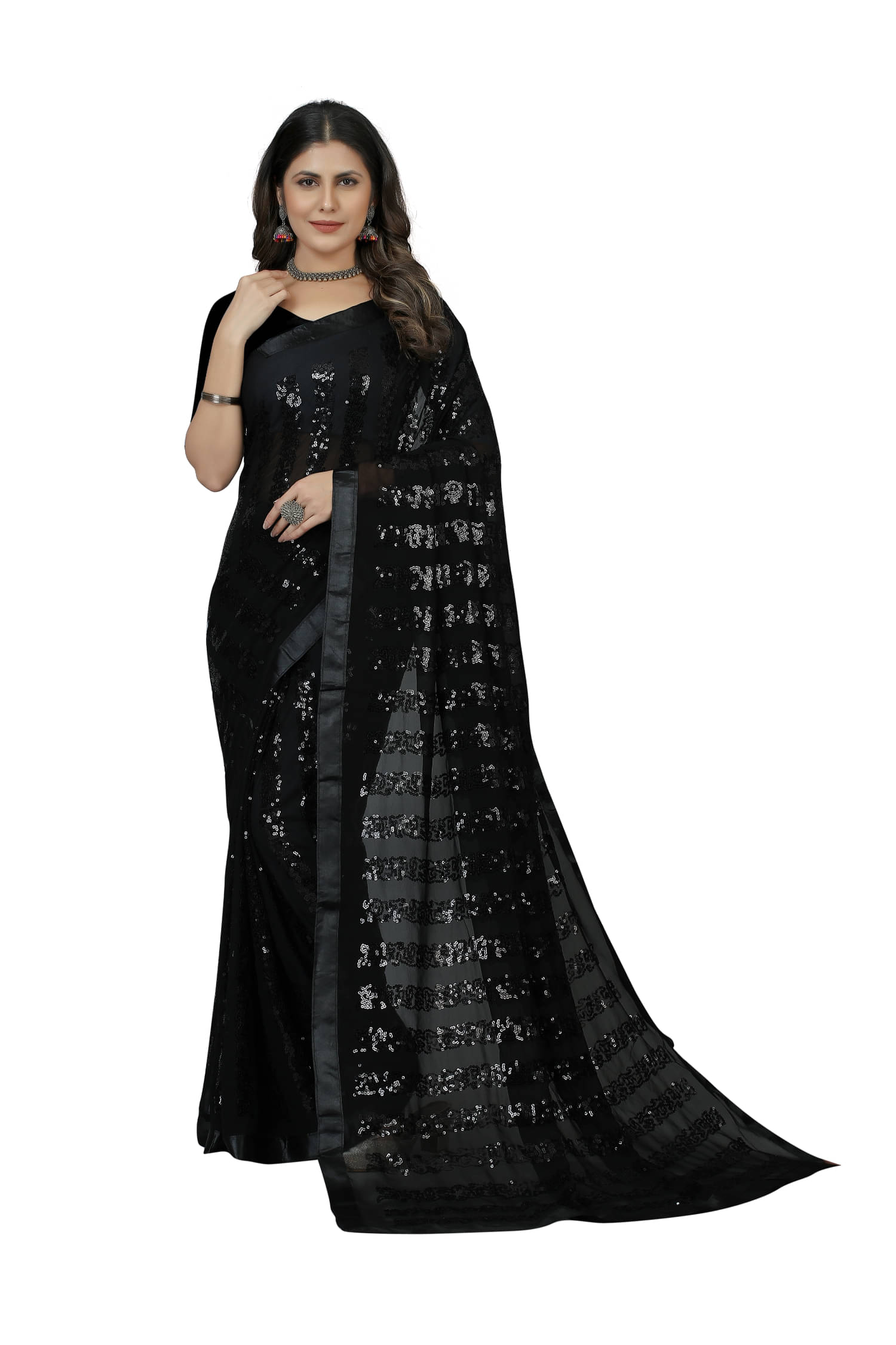 A TO Z CART Georgette Embroidered Regular Saree With Unstitched Blouse Piece ( Black )     			A TO Z CART Georgette Embroidered Regular Saree With Unstitched Blouse Piece ( Black )