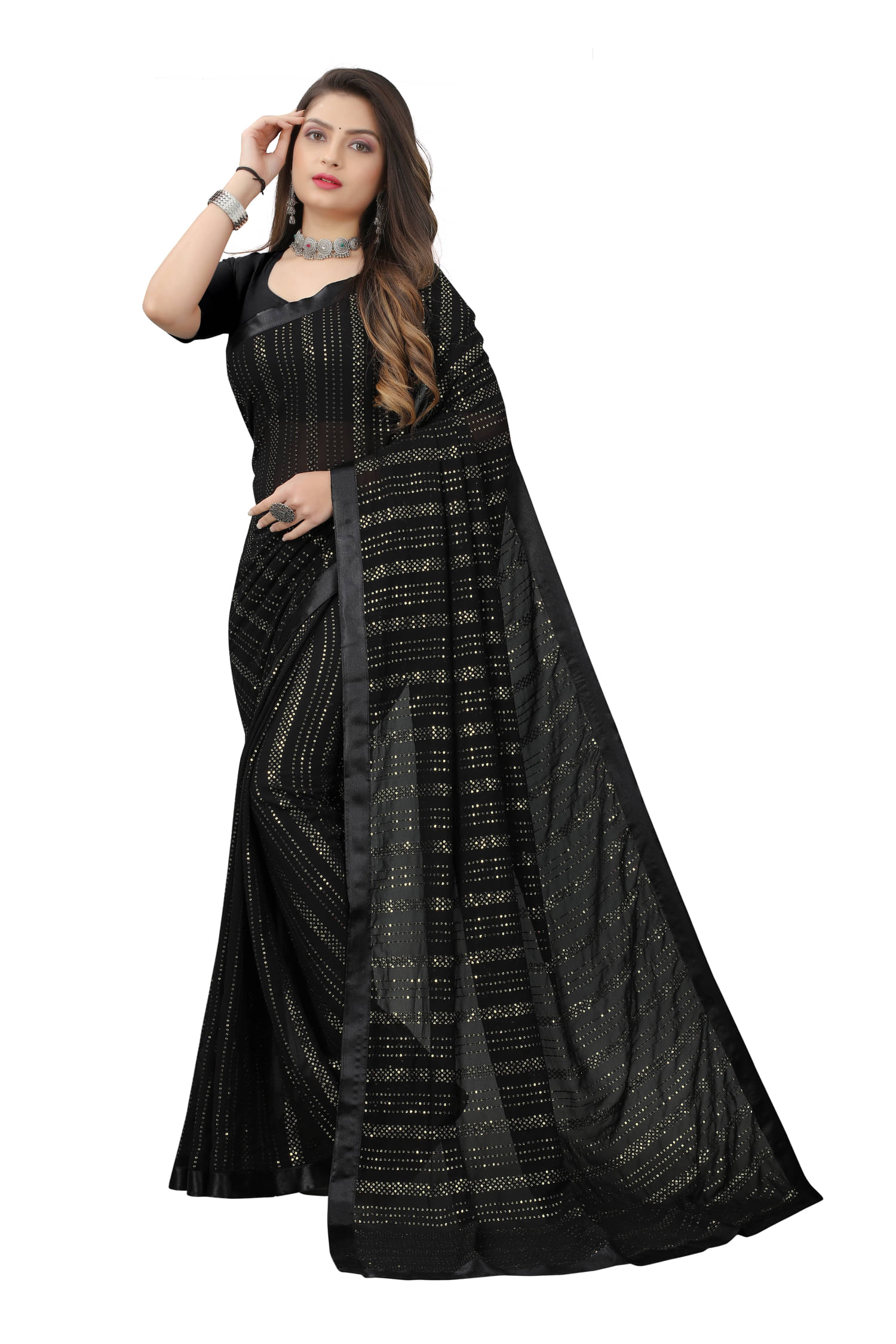 A TO Z CART Georgette Embroidered Regular Saree With Unstitched Blouse Piece ( Black ) A TO Z CART Georgette Embroidered Regular Saree With Unstitched Blouse Piece ( Black )