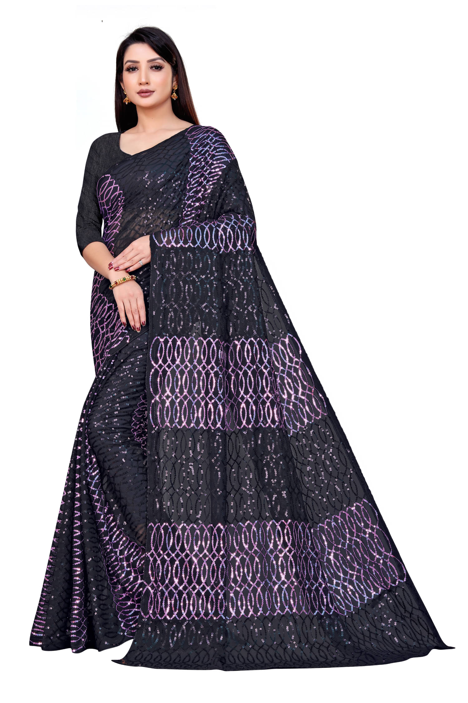     			A TO Z CART Georgette Embroidered Regular Saree With Unstitched Blouse Piece ( Pink )