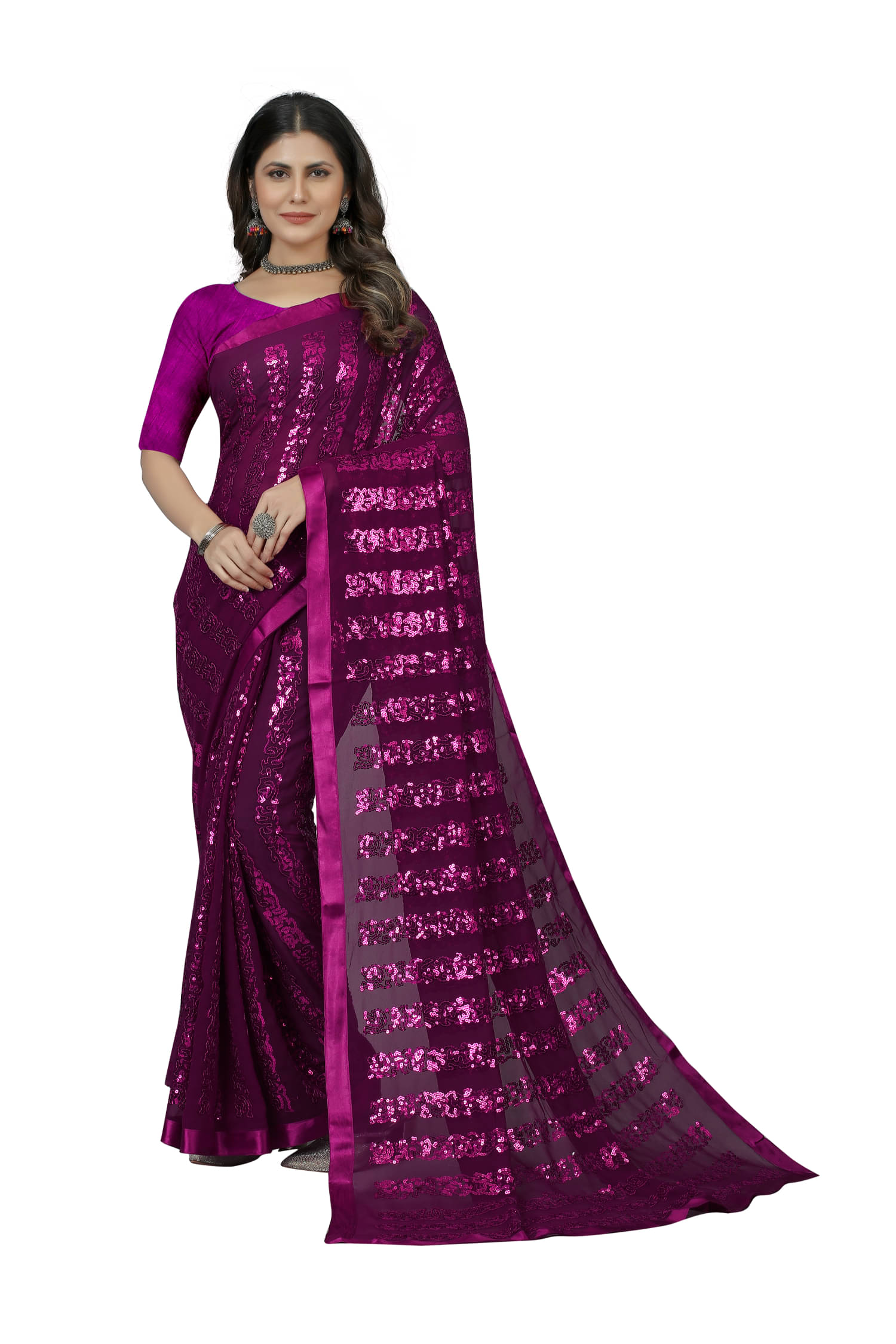 A TO Z CART Georgette Embroidered Regular Saree With Unstitched Blouse Piece ( Purple ) A TO Z CART Georgette Embroidered Regular Saree With Unstitched Blouse Piece ( Purple )