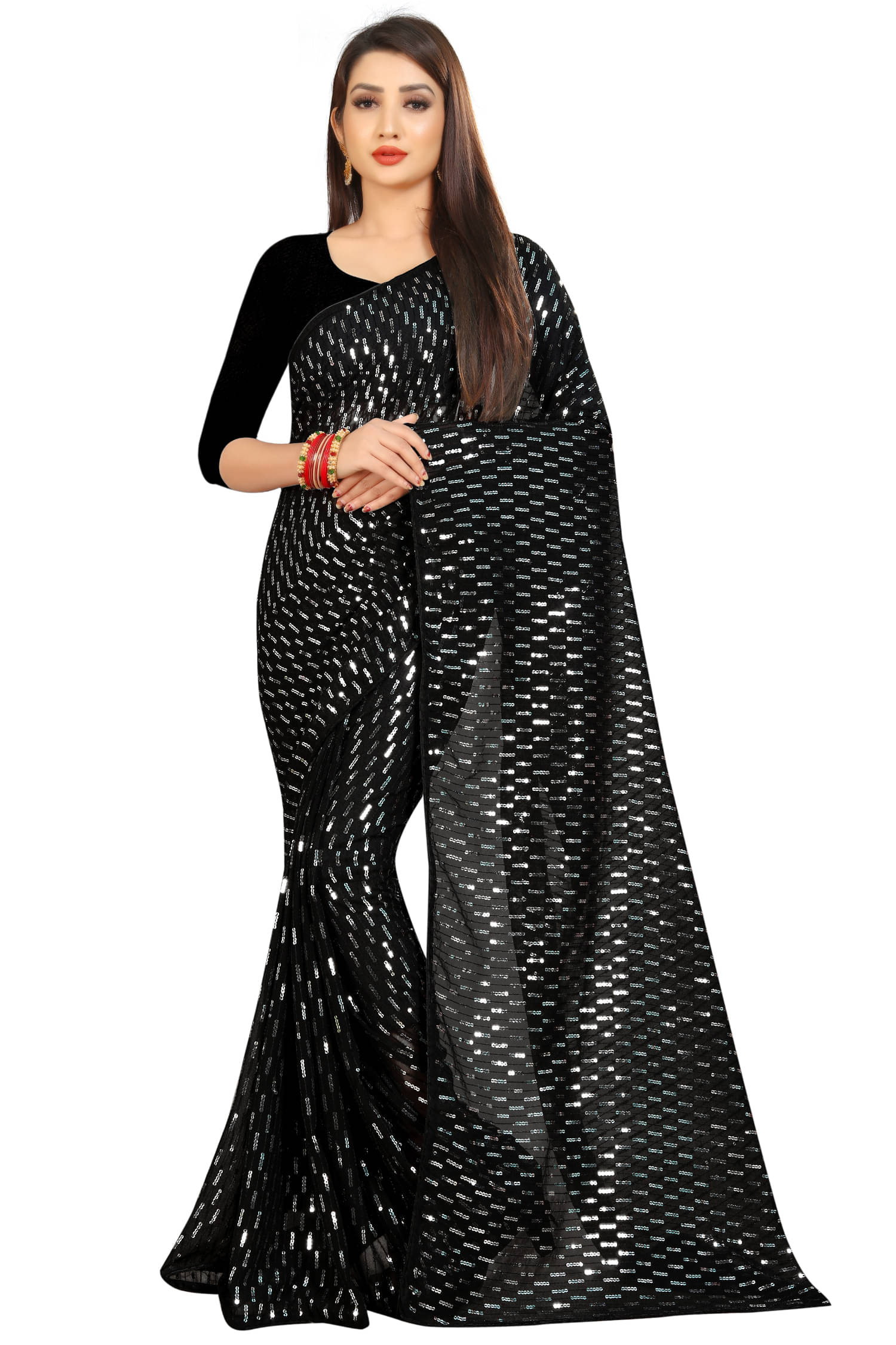     			A TO Z CART Georgette Embroidered Regular Saree With Unstitched Blouse Piece ( Black )