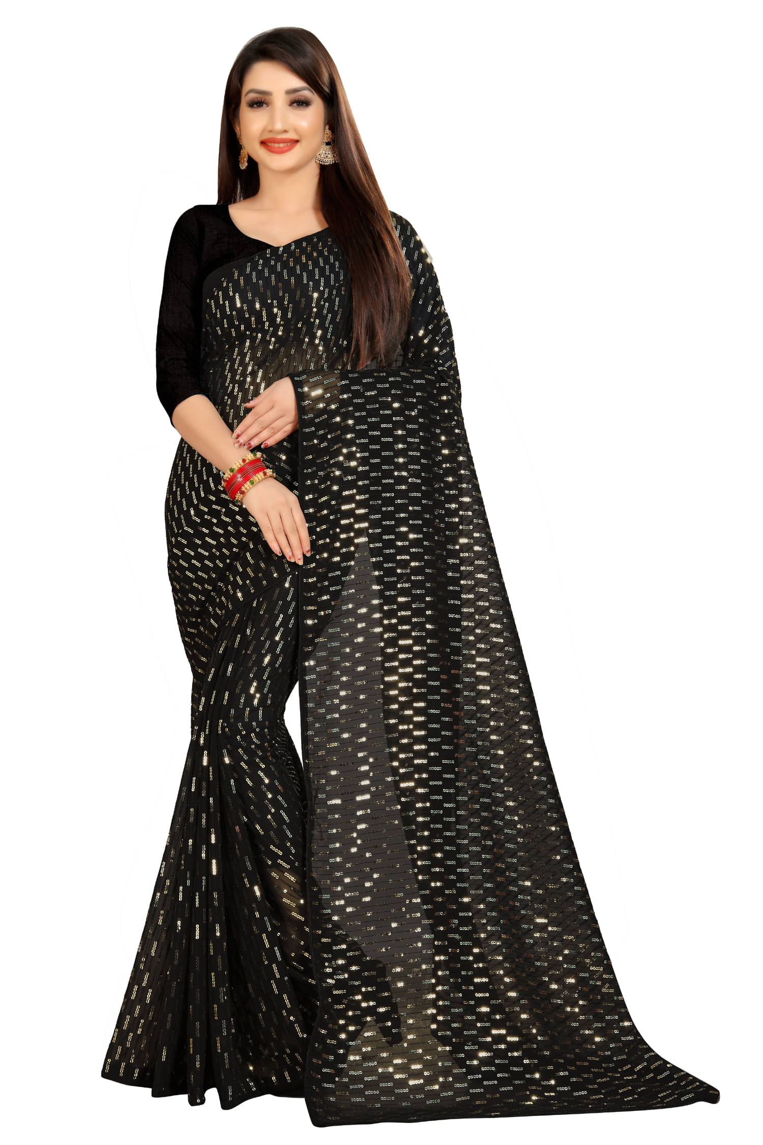     			A TO Z CART Georgette Embroidered Regular Saree With Unstitched Blouse Piece ( Gold )