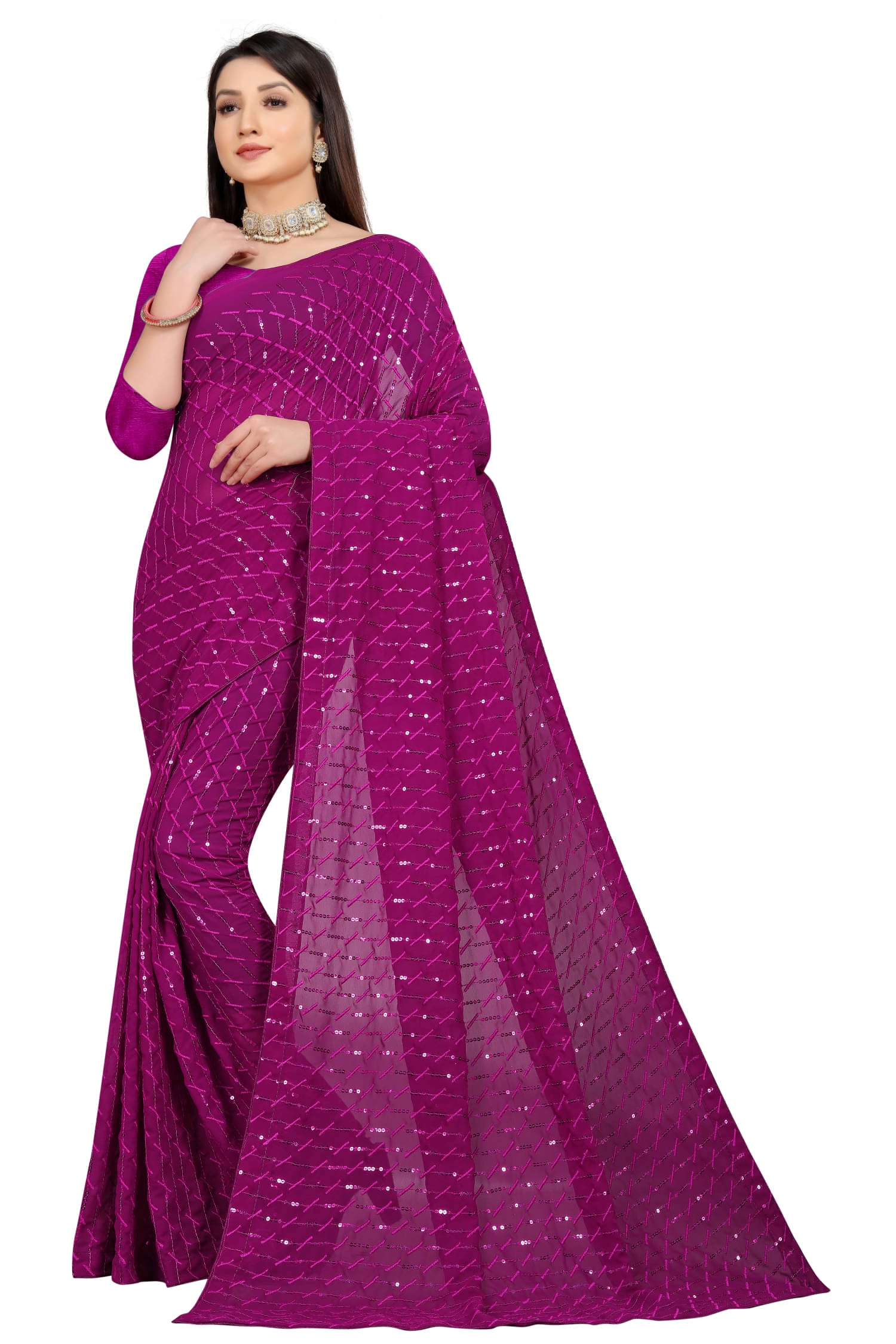A TO Z CART Georgette Embroidered Regular Saree With Unstitched Blouse Piece ( Rani ) A TO Z CART Georgette Embroidered Regular Saree With Unstitched Blouse Piece ( Rani )