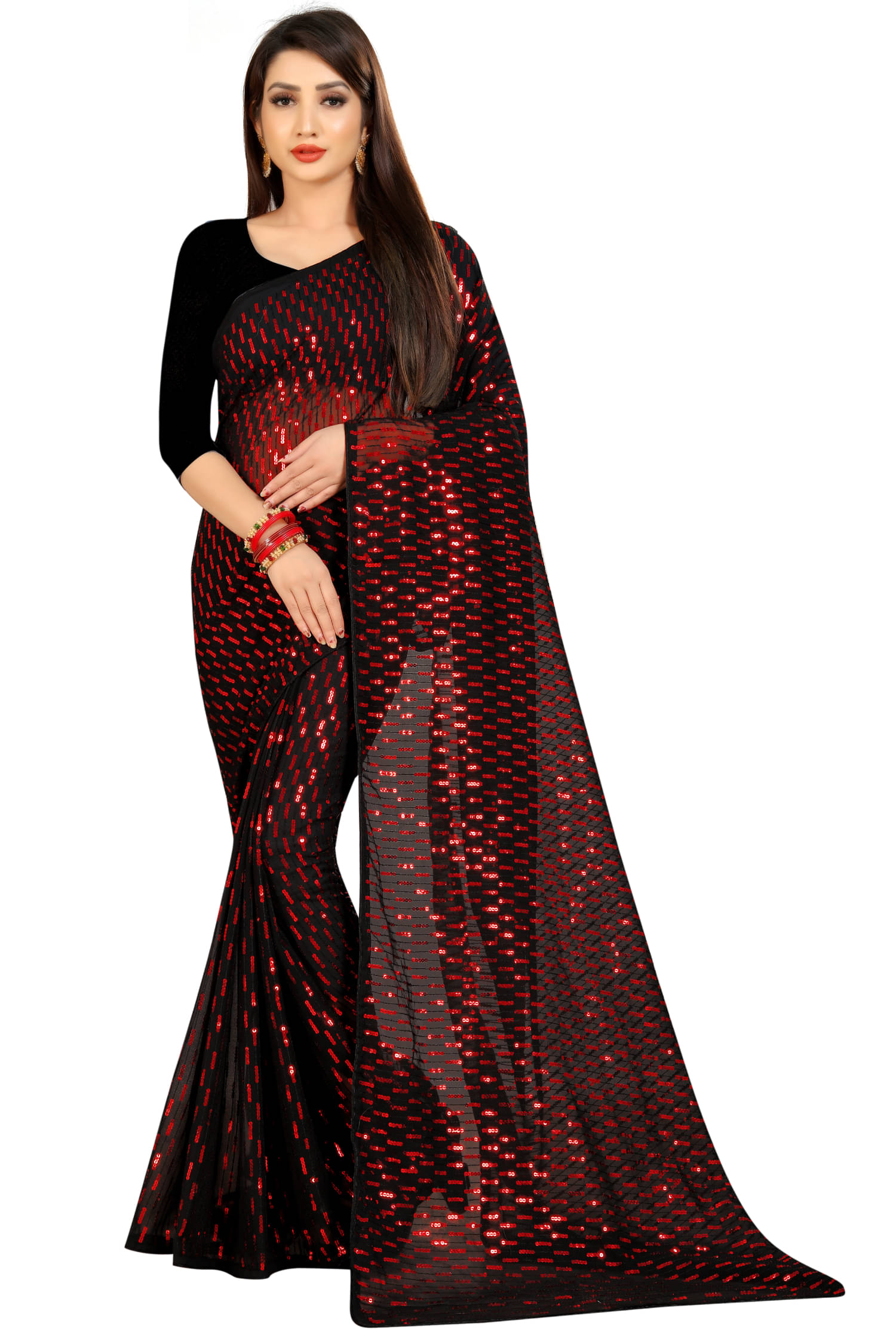     			A TO Z CART Georgette Embroidered Regular Saree With Unstitched Blouse Piece ( Red )
