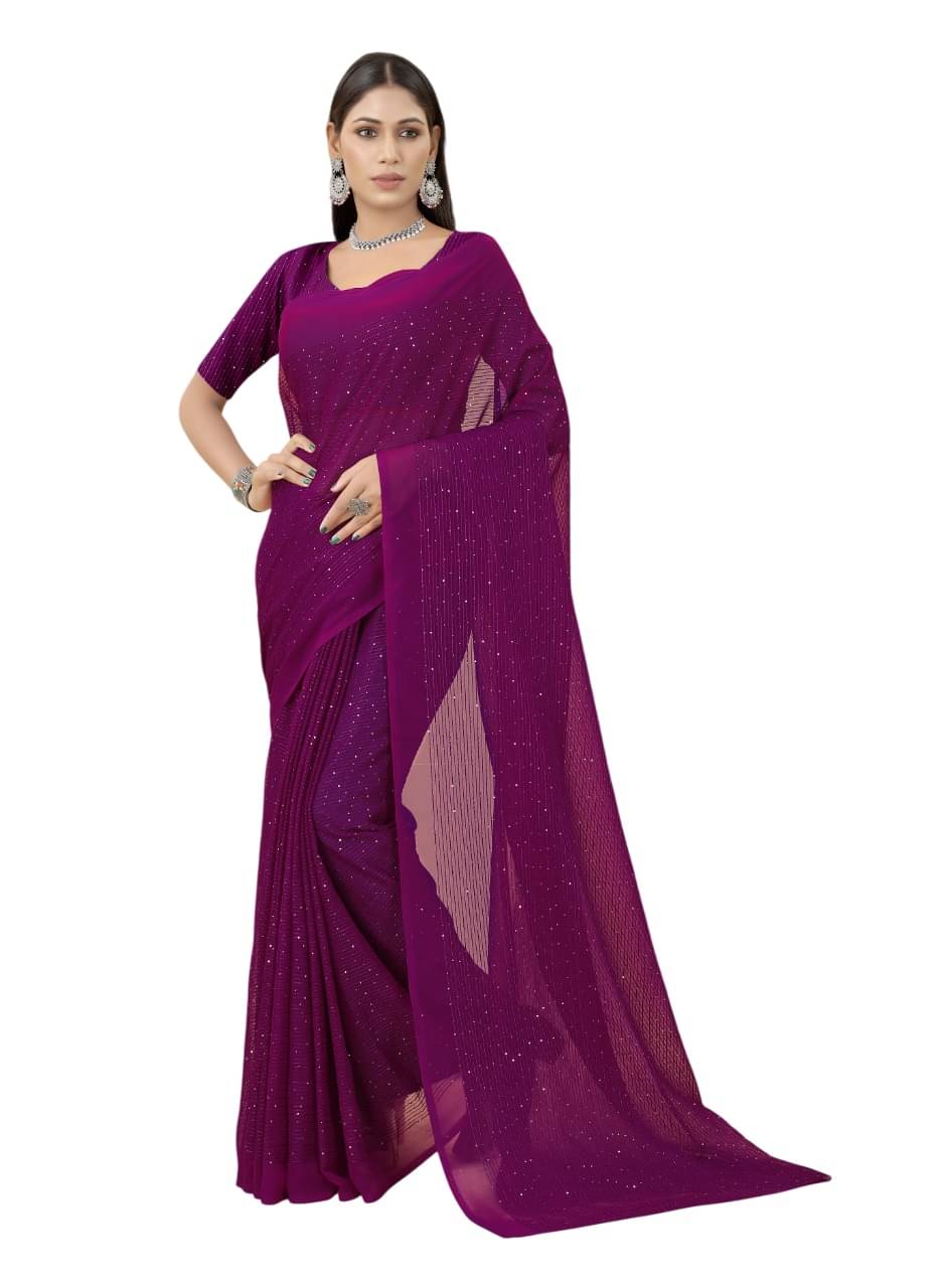     			A TO Z CART Georgette Embroidered Regular Saree With Unstitched Blouse Piece ( Wine )