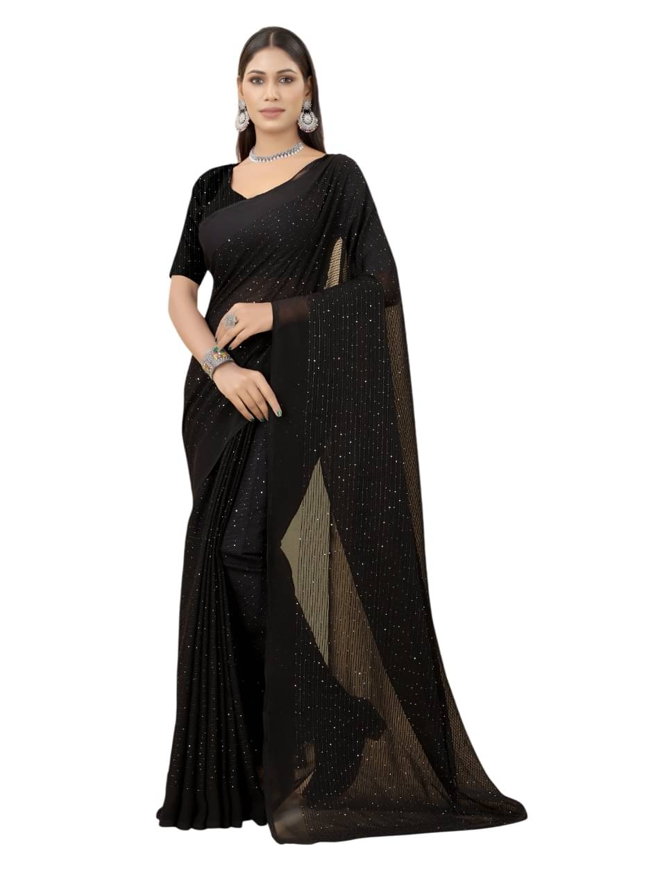     			A TO Z CART Georgette Embroidered Regular Saree With Unstitched Blouse Piece ( Black )
