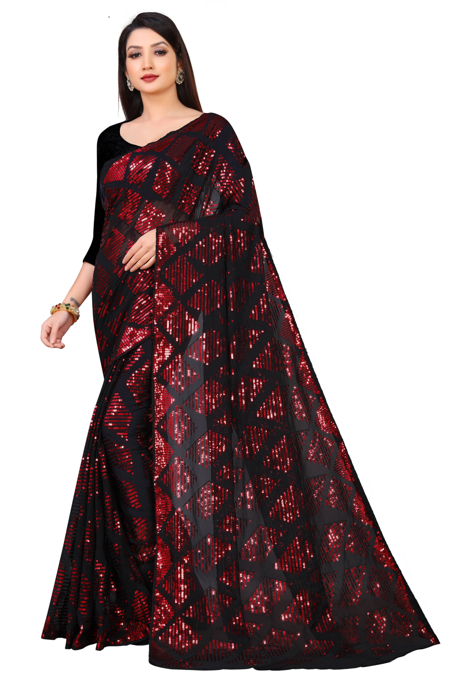     			A TO Z CART Georgette Embroidered Regular Saree With Unstitched Blouse Piece ( Red )