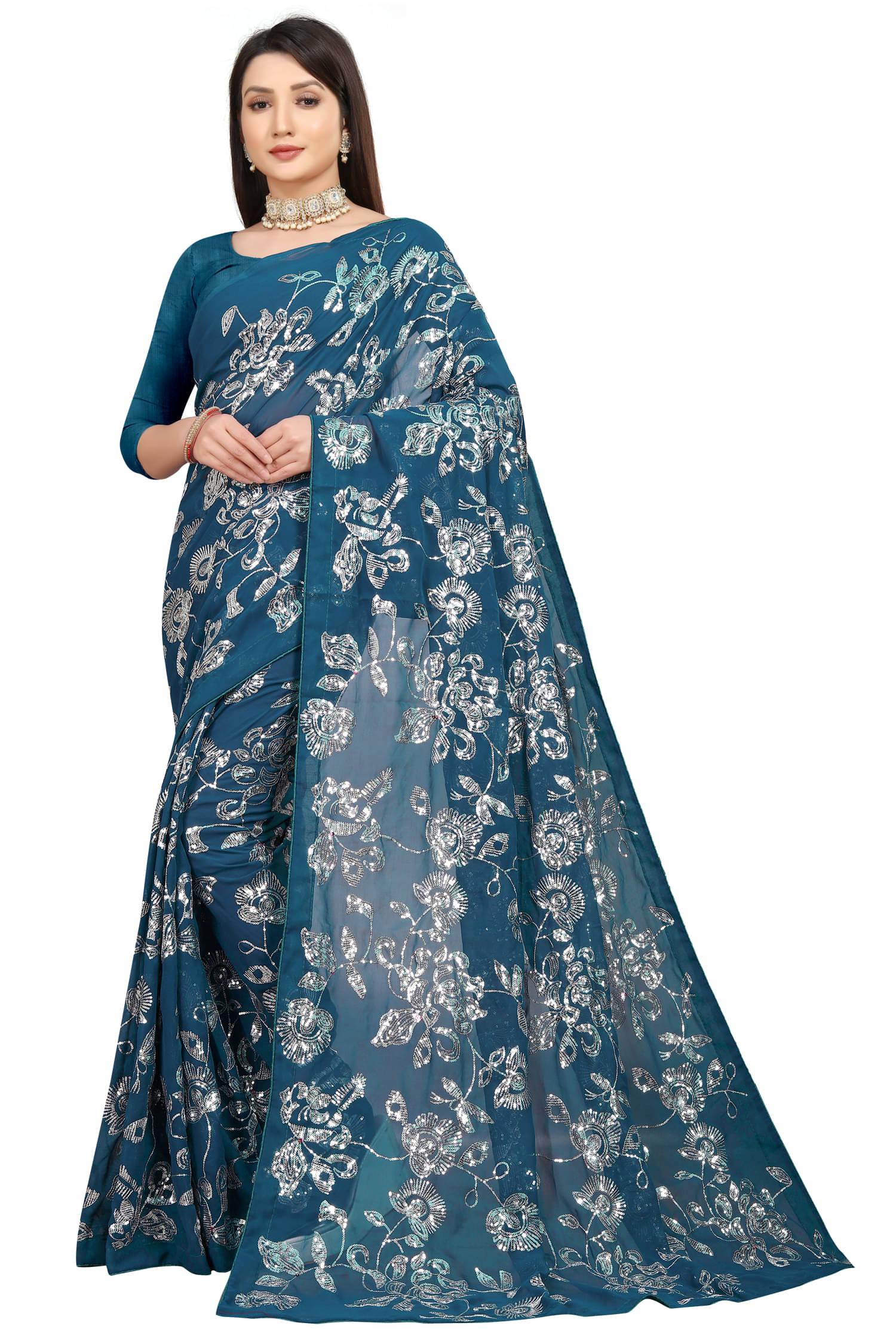 A TO Z CART Georgette Embroidered Regular Saree With Unstitched Blouse Piece ( Multicolor 3 ) A TO Z CART Georgette Embroidered Regular Saree With Unstitched Blouse Piece ( Multicolor 3 )