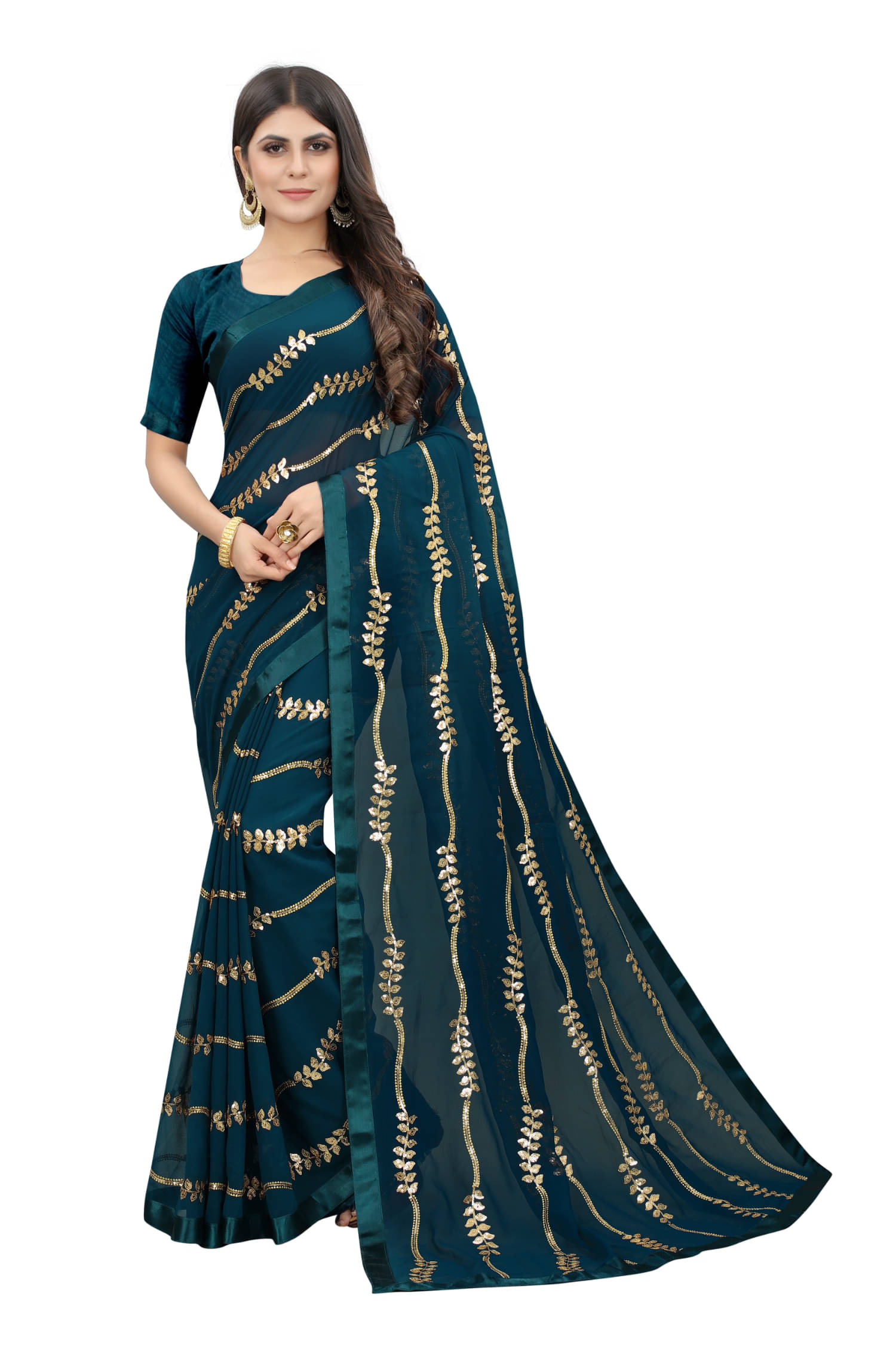 A TO Z CART Georgette Embroidered Regular Saree With Unstitched Blouse Piece ( Rama ) A TO Z CART Georgette Embroidered Regular Saree With Unstitched Blouse Piece ( Rama )
