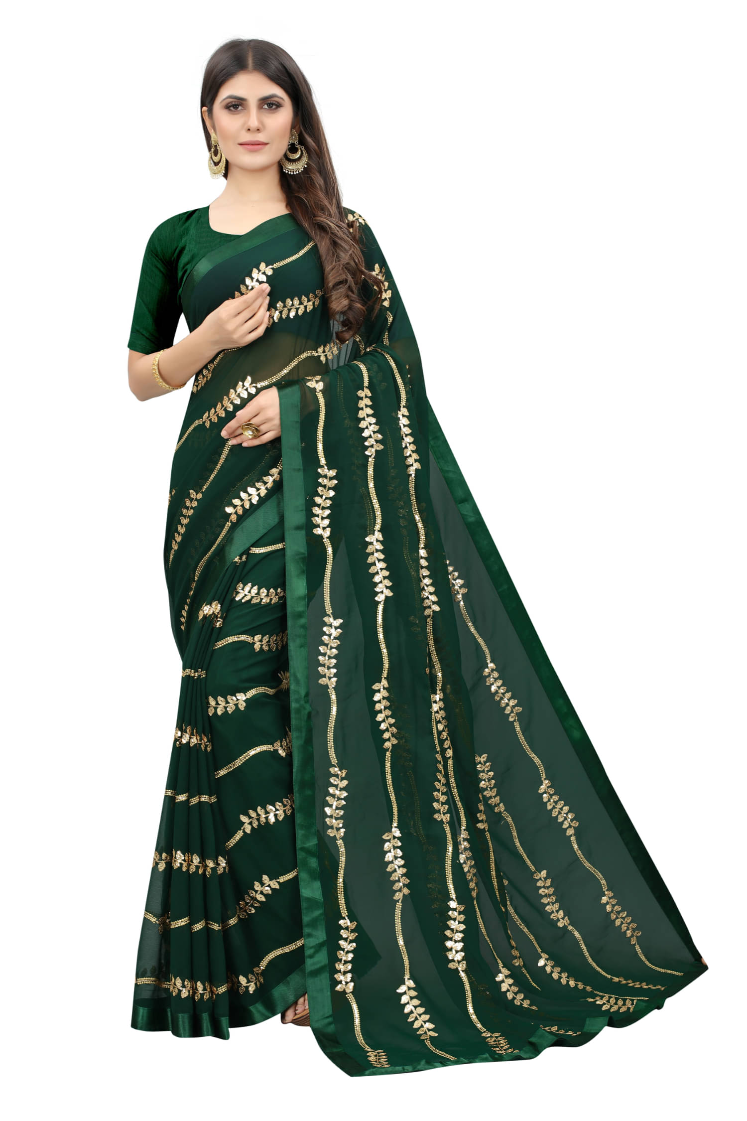 A TO Z CART Georgette Embroidered Regular Saree With Unstitched Blouse Piece ( Green ) A TO Z CART Georgette Embroidered Regular Saree With Unstitched Blouse Piece ( Green )