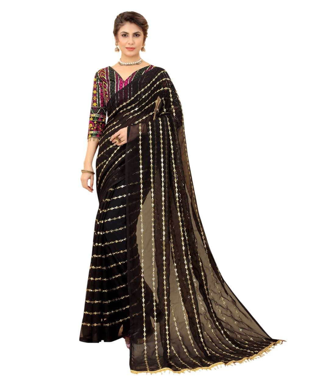 A TO Z CART Georgette Embroidered Regular Saree With Unstitched Blouse Piece ( Black ) A TO Z CART Georgette Embroidered Regular Saree With Unstitched Blouse Piece ( Black )