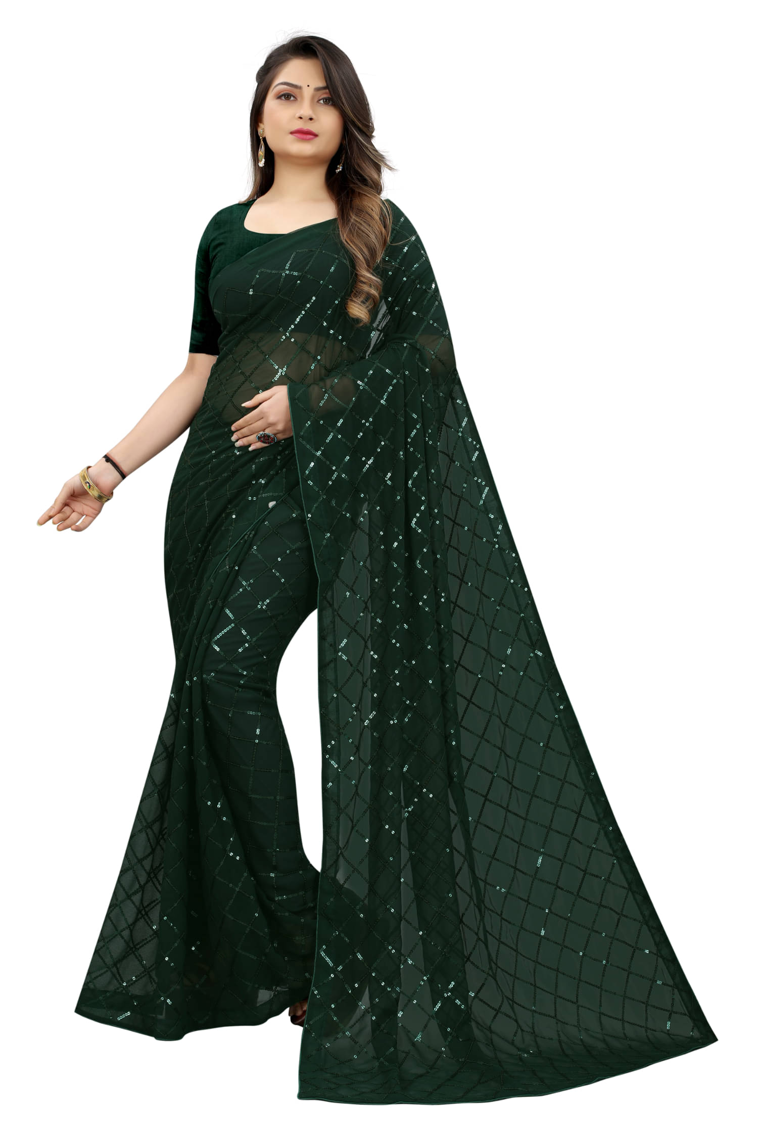     			A TO Z CART Georgette Embroidered Regular Saree With Unstitched Blouse Piece ( Green )