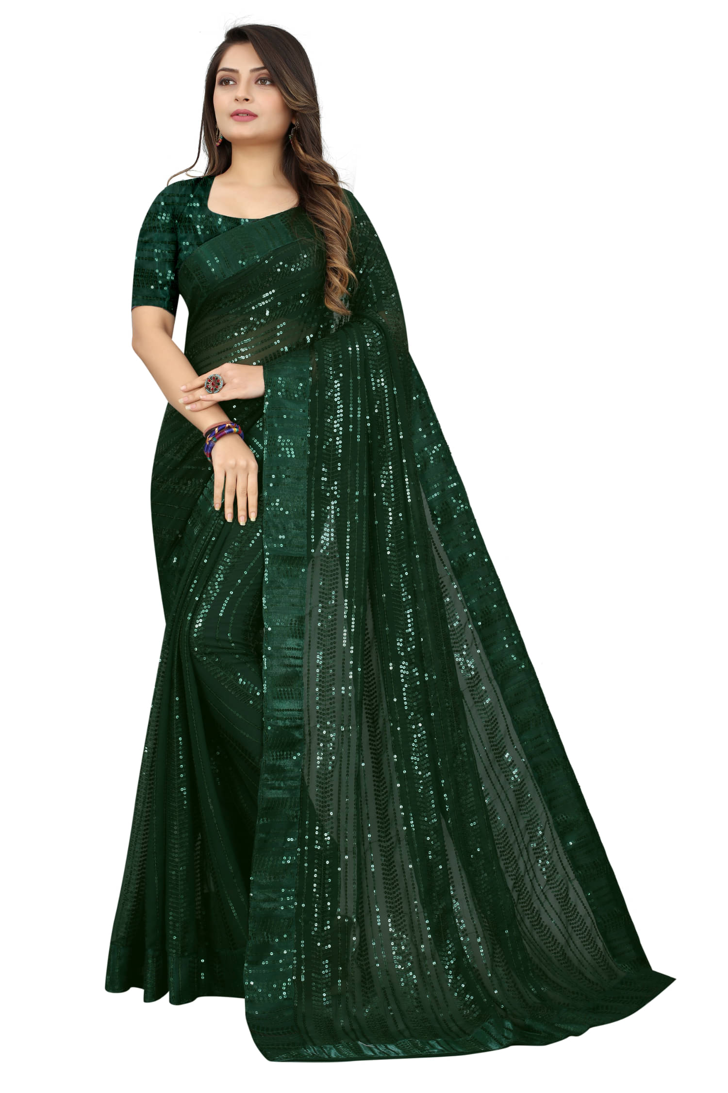     			A TO Z CART Georgette Embroidered Regular Saree With Unstitched Blouse Piece ( Green )
