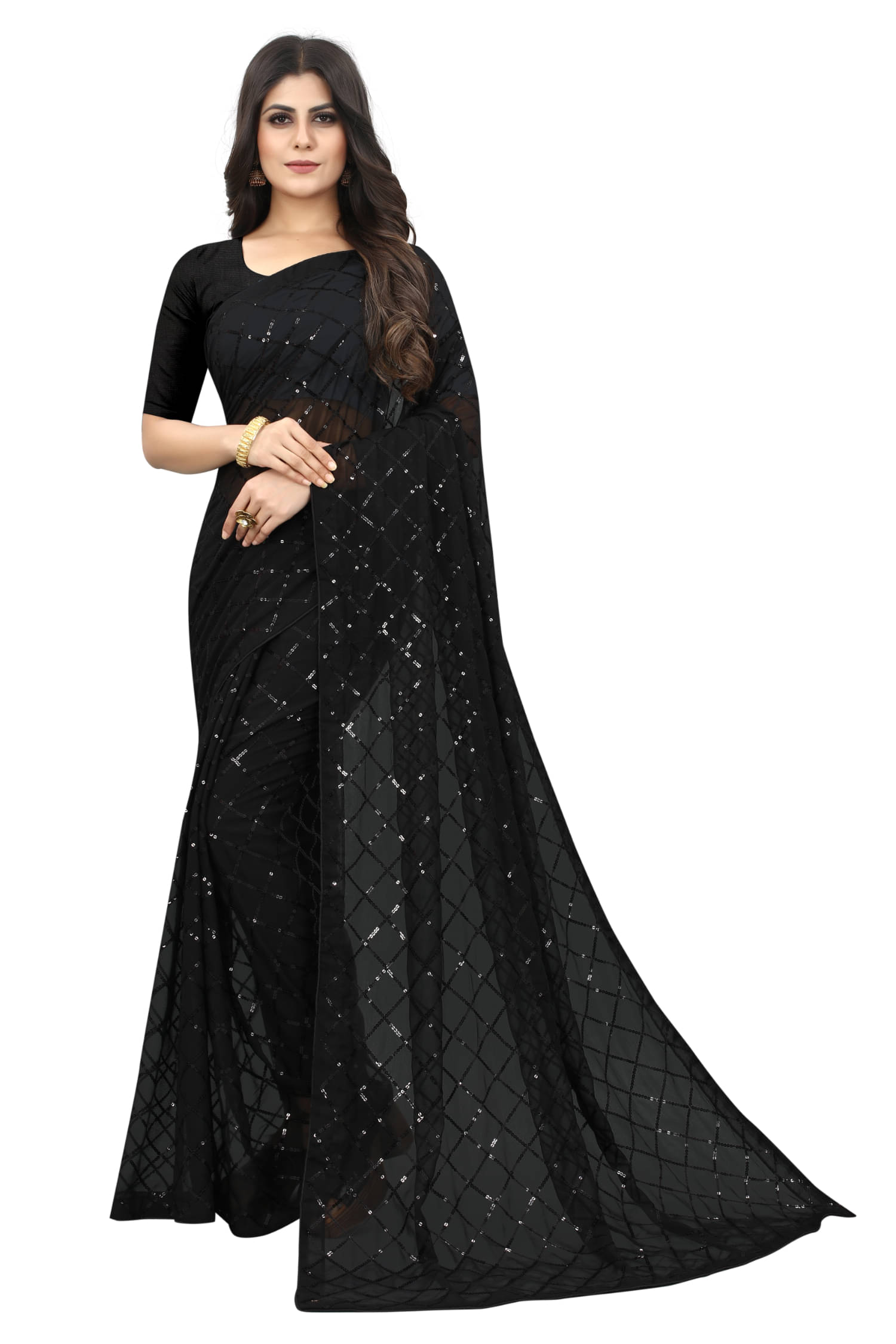     			A TO Z CART Georgette Embroidered Regular Saree With Unstitched Blouse Piece ( Black )