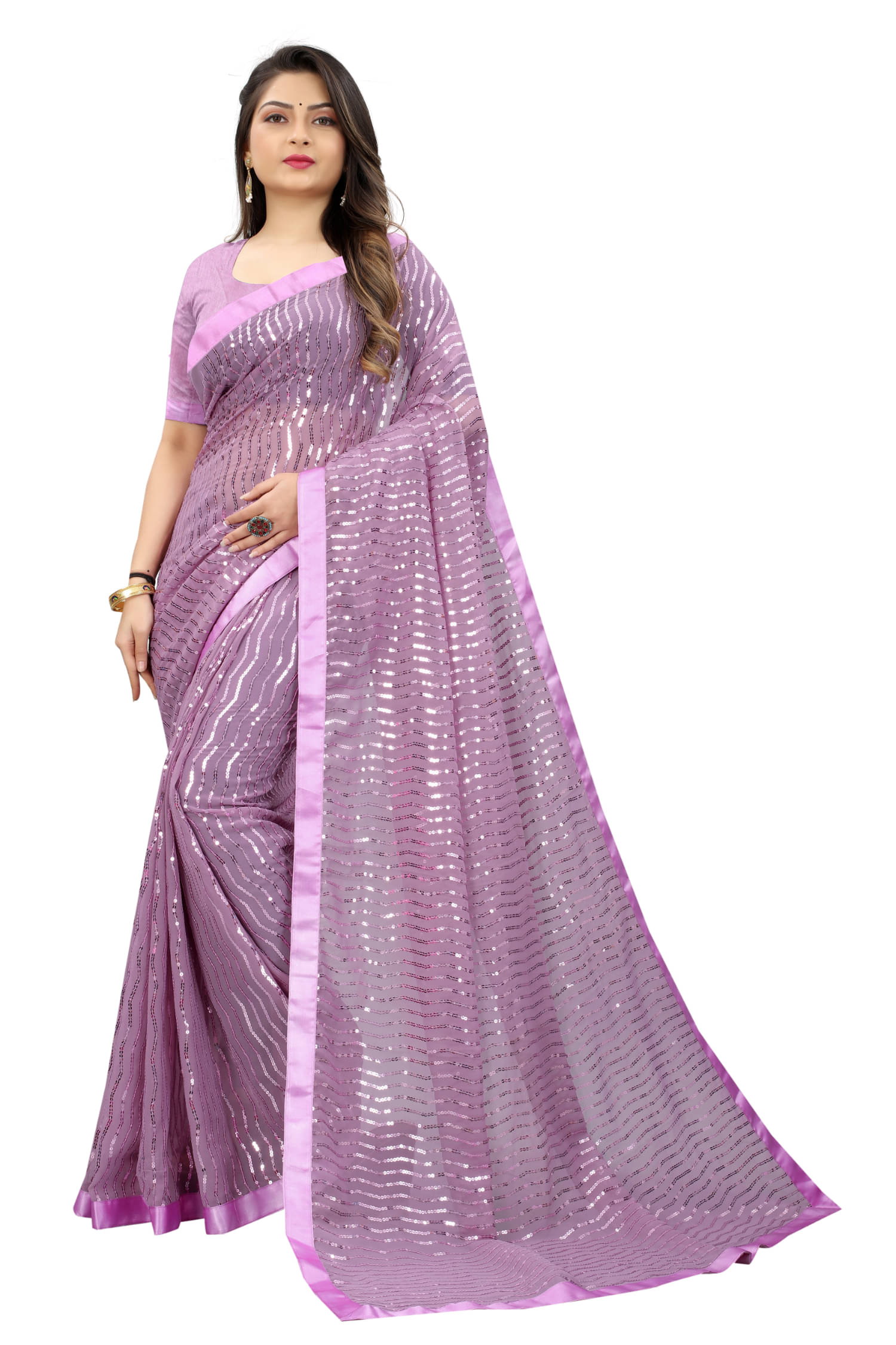     			A TO Z CART Georgette Embroidered Regular Saree With Unstitched Blouse Piece ( Pink )