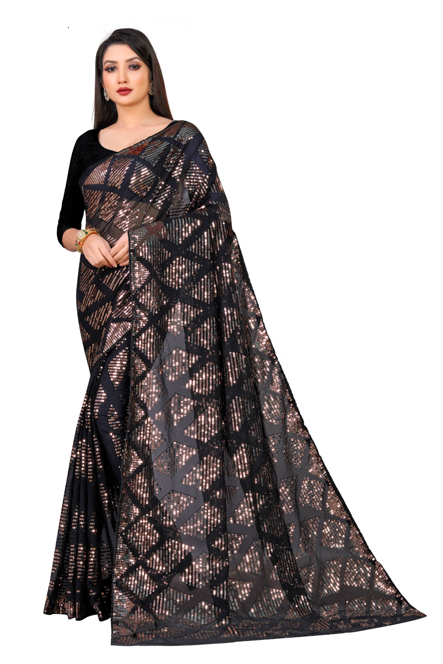     			A TO Z CART Georgette Embroidered Regular Saree With Unstitched Blouse Piece ( Orange )