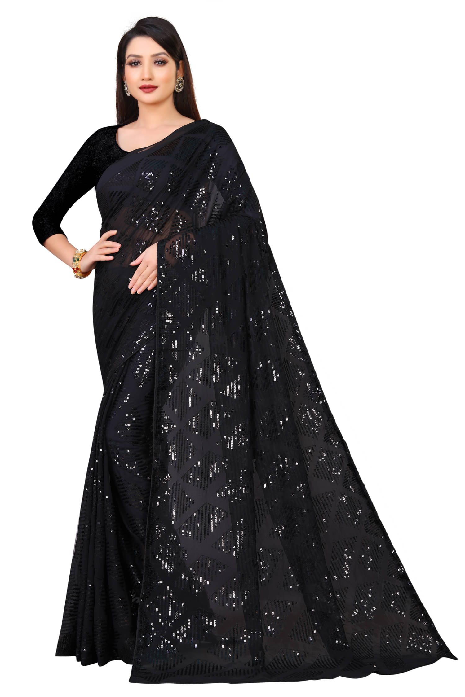    			A TO Z CART Georgette Embroidered Regular Saree With Unstitched Blouse Piece ( Black )