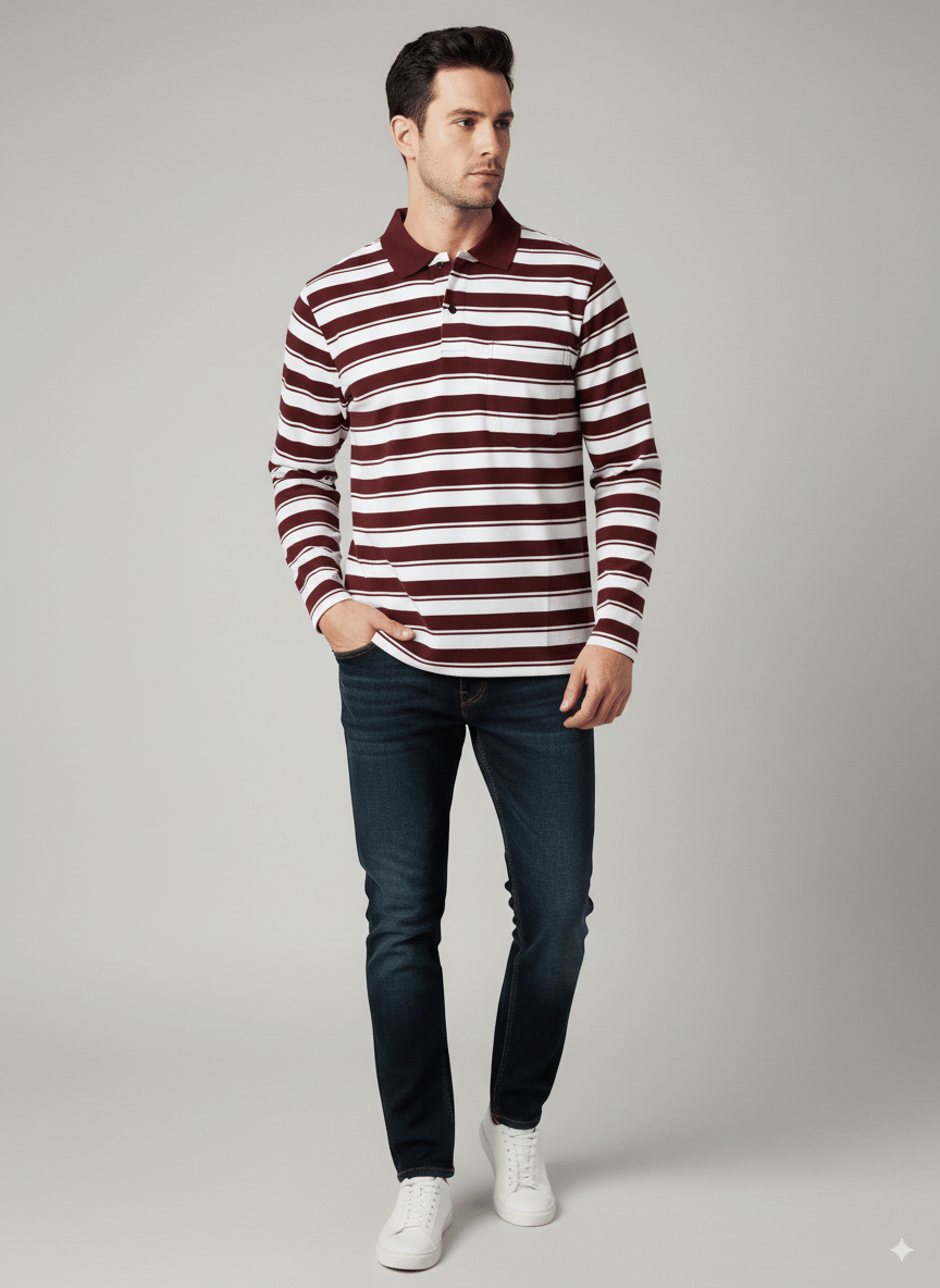     			Alvin Men Cotton Blend Regular Fit Striped Polo T Shirt ( Maroon )