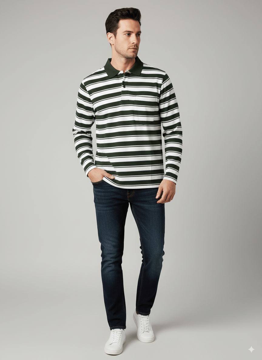 Alvin Men Cotton Blend Regular Fit Striped Polo T Shirt ( Olive Green ) Alvin Men Cotton Blend Regular Fit Striped Polo T Shirt ( Olive Green )