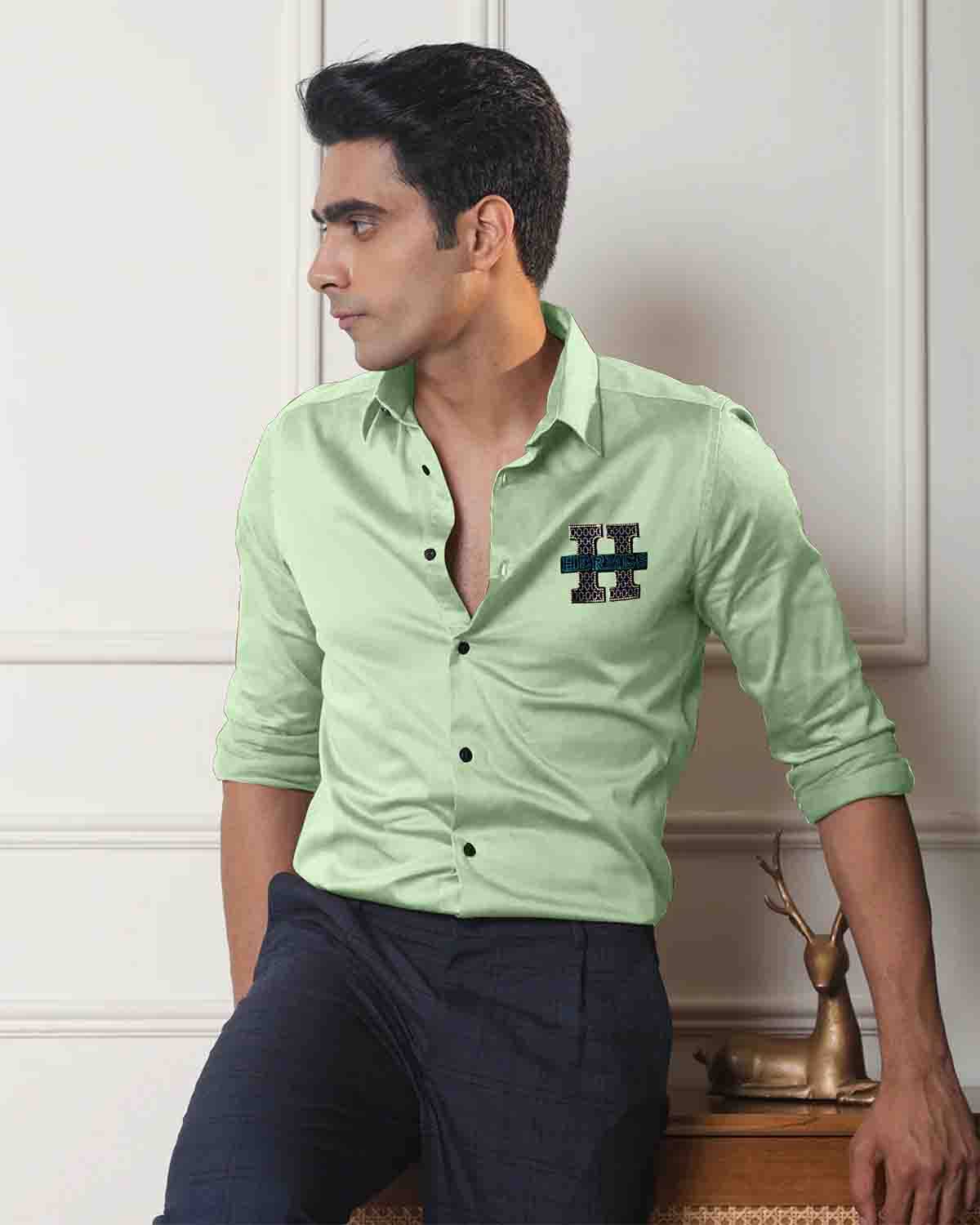     			BLS Satin Regular Fit Self Design Full Sleeves Men's Casual Shirt - Green ( Pack of 1 )