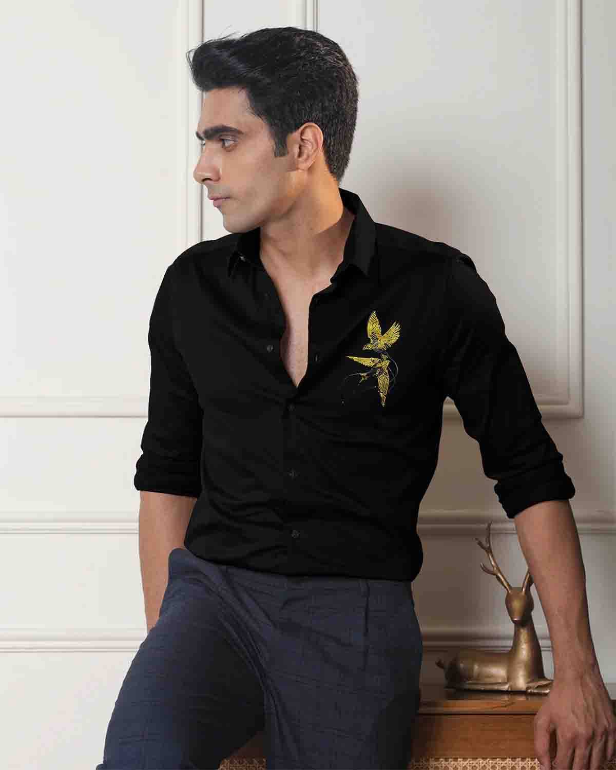     			BLS Satin Regular Fit Self Design Full Sleeves Men's Casual Shirt - Black ( Pack of 1 )