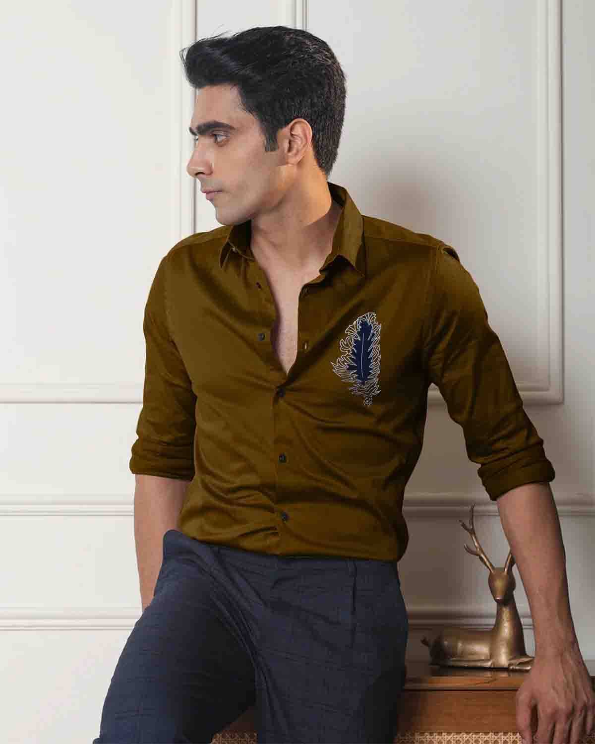     			BLS Satin Regular Fit Self Design Full Sleeves Men's Casual Shirt - Brown ( Pack of 1 )