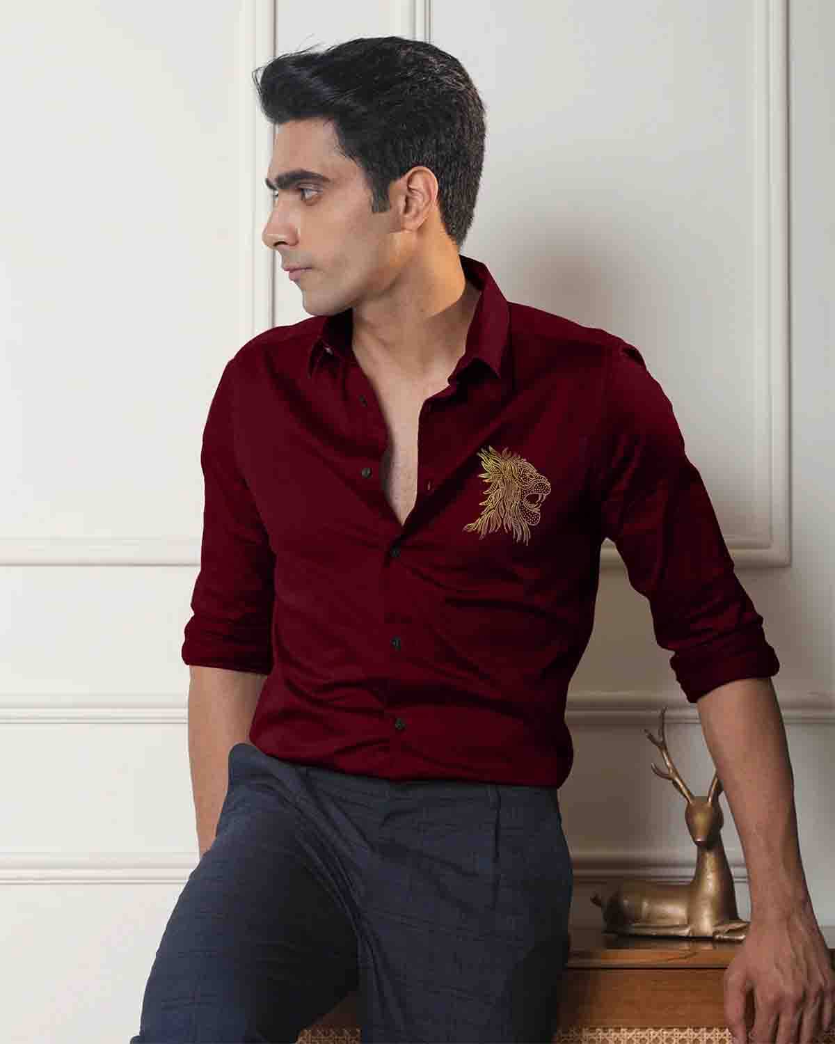     			BLS Satin Regular Fit Self Design Full Sleeves Men's Casual Shirt - Maroon ( Pack of 1 )