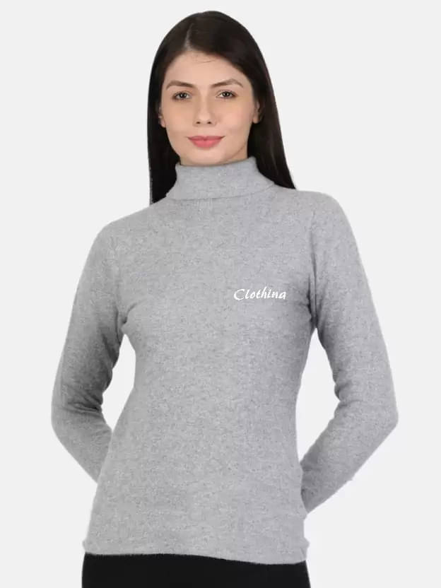     			CLOTHINA Cotton Fleece High Neck Women's Pullovers - Grey ( Pack of 1 )