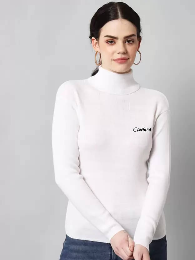     			CLOTHINA Cotton Fleece High Neck Women's Pullovers - White ( Pack of 1 )