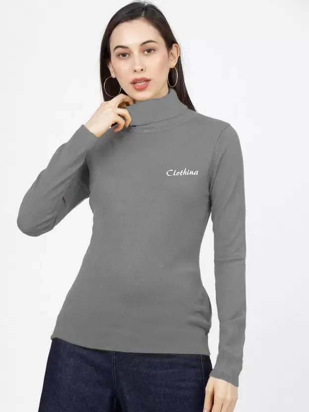     			CLOTHINA Cotton Fleece High Neck Women's Pullovers - Grey ( Pack of 1 )