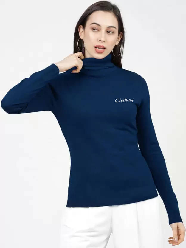 CLOTHINA Cotton Fleece High Neck Women's Pullovers - Blue ( Pack of 1 ) CLOTHINA Cotton Fleece High Neck Women's Pullovers - Blue ( Pack of 1 )