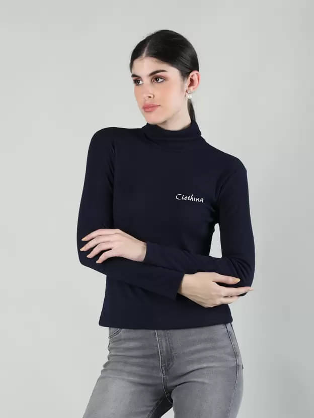 CLOTHINA Cotton Fleece High Neck Women's Pullovers - Navy ( Pack of 1 ) CLOTHINA Cotton Fleece High Neck Women's Pullovers - Navy ( Pack of 1 )