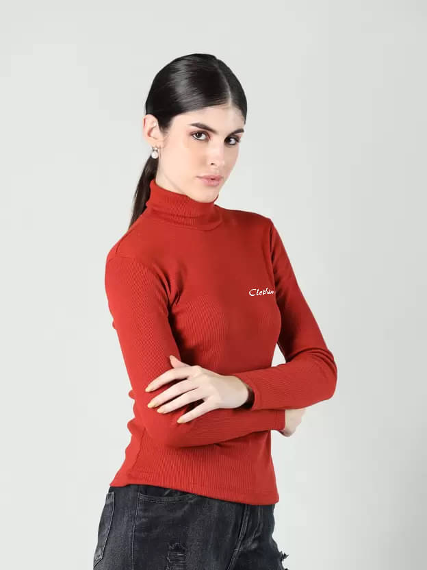     			CLOTHINA Cotton Fleece High Neck Women's Pullovers - Red ( Pack of 1 )