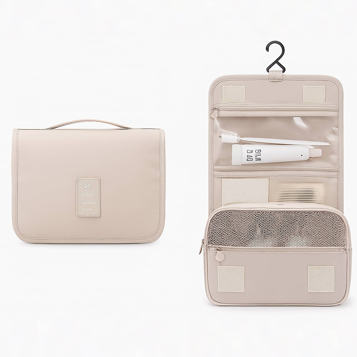     			CRAYLUXE Beige Travel Toiletry Bag Foldable Waterproof Pouch