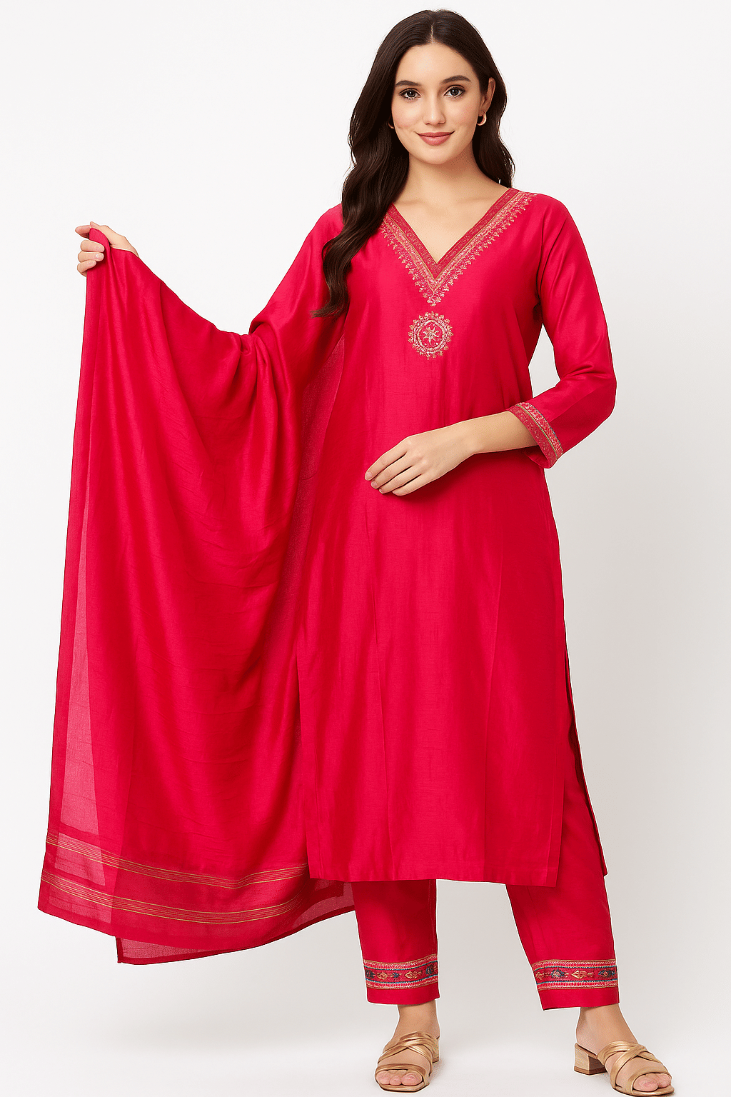 Daughters Enterprise Women Silk Embroidered Straight Kurti With Pants ( Pink ) Daughters Enterprise Women Silk Embroidered Straight Kurti With Pants ( Pink )