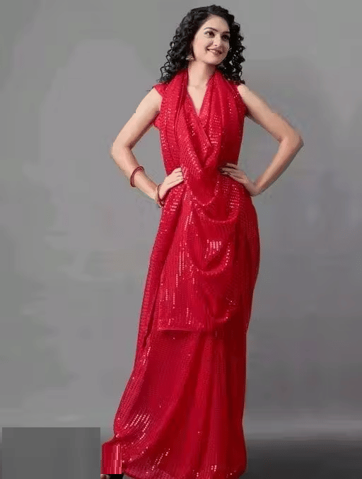 GENERIC JAISHREE ENTERPRISE Georgette Solid Regular Saree With Unstitched Blouse Piece ( Red ) GENERIC JAISHREE ENTERPRISE Georgette Solid Regular Saree With Unstitched Blouse Piece ( Red )