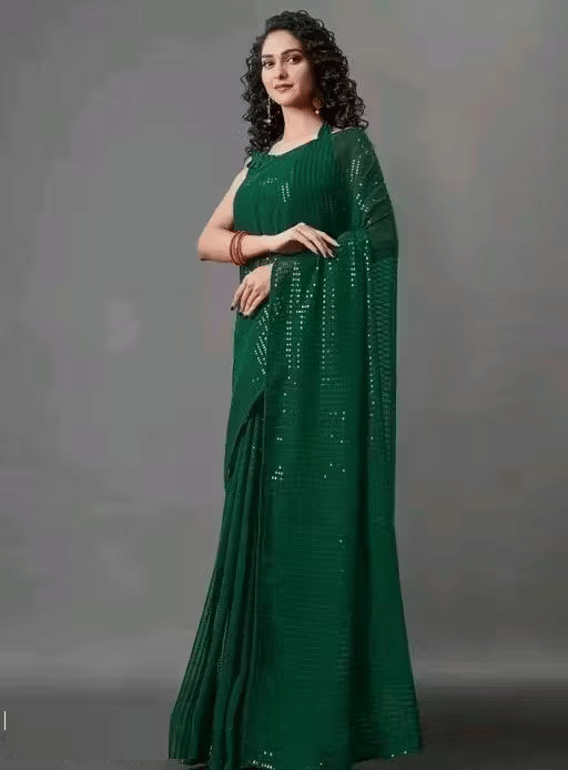     			GENERIC JAISHREE ENTERPRISE Georgette Solid Regular Saree With Unstitched Blouse Piece ( Green )