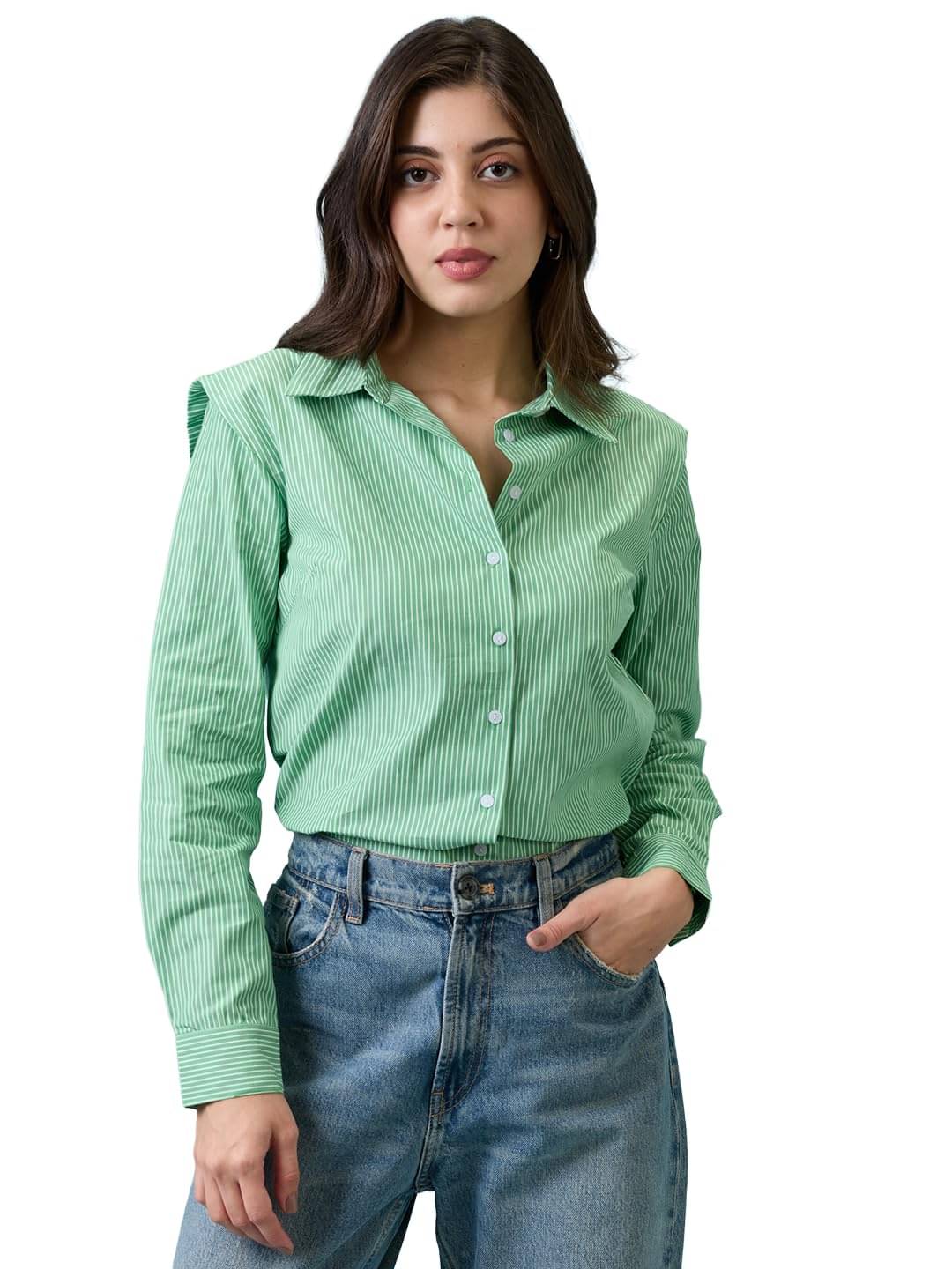 Globus Women Cotton Blend Shirt ( Green )     			Globus Women Cotton Blend Shirt ( Green )