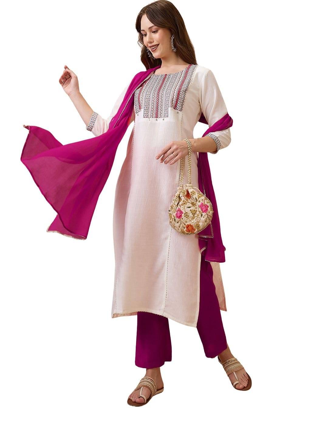 Globus Women Cotton Blend Solid Straight Kurti with Pants ( Off White ) Globus Women Cotton Blend Solid Straight Kurti with Pants ( Off White )