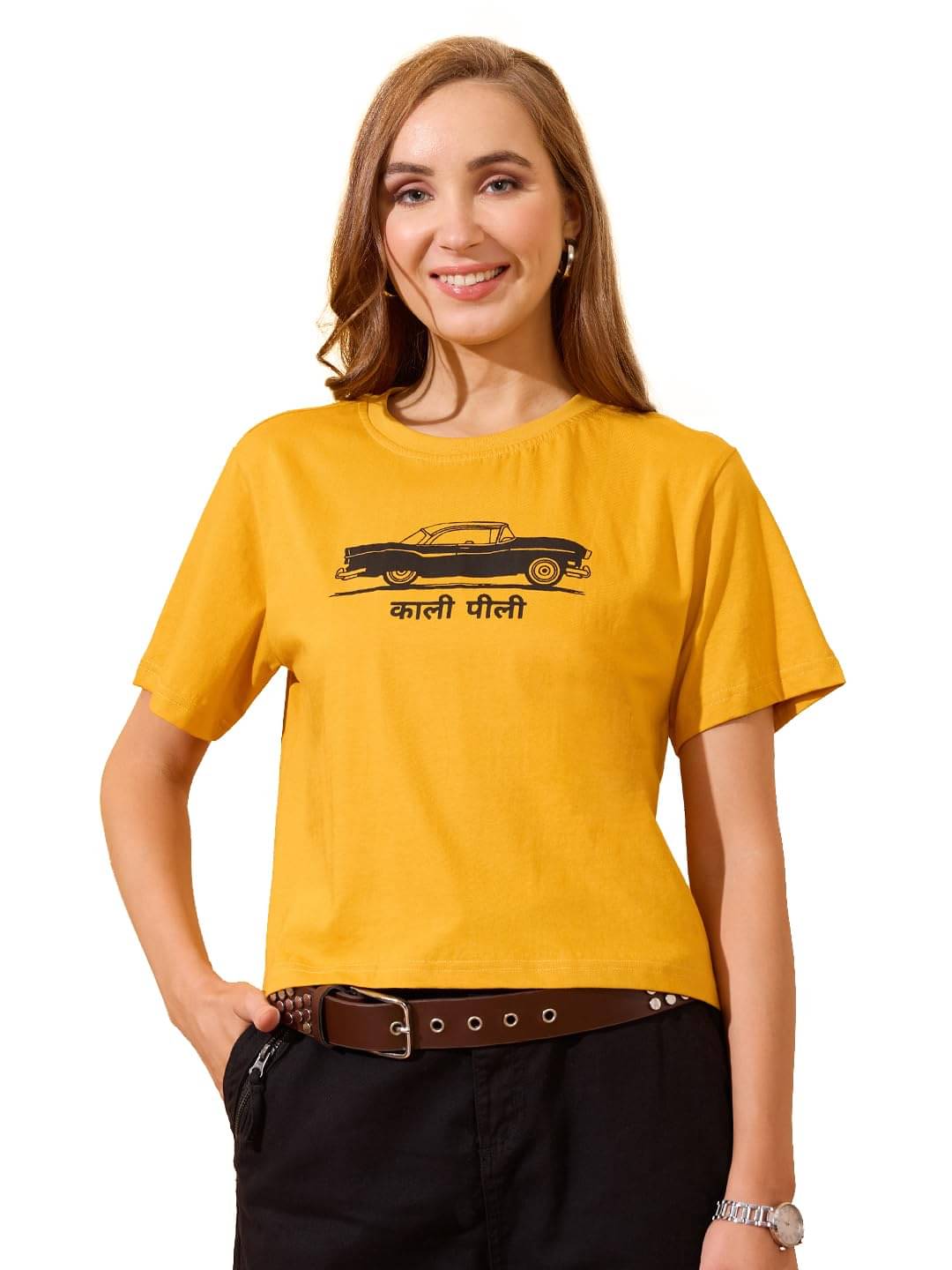 Globus Women Cotton Oversized Fit Round Neck T-Shirt ( Yellow ) Globus Women Cotton Oversized Fit Round Neck T-Shirt ( Yellow )
