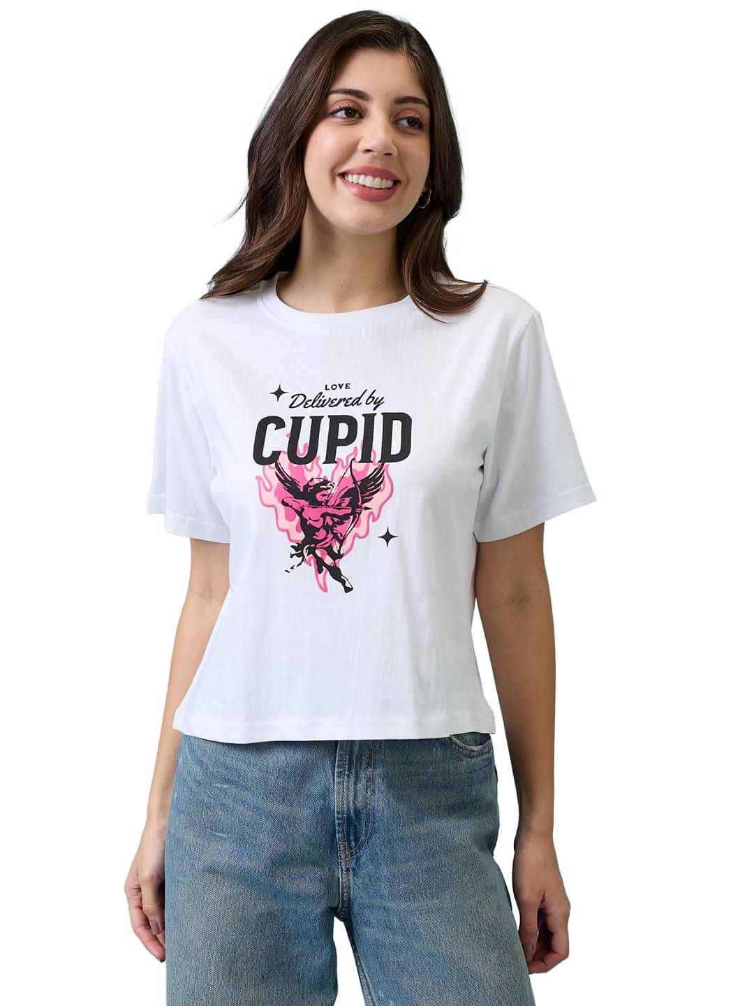 Globus Women Cotton Oversized Fit Round Neck T-Shirt ( White ) Globus Women Cotton Oversized Fit Round Neck T-Shirt ( White )